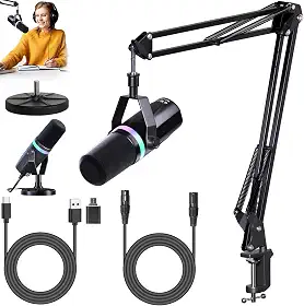 Kit De Microfone Dinâmico XLR,USB, Para Streaming, Podcasts, Jogos, RGB, Funções De Mudo E Redução De Ruído, Controle De Volume, Microfone Para PC Ou Celular(preto)