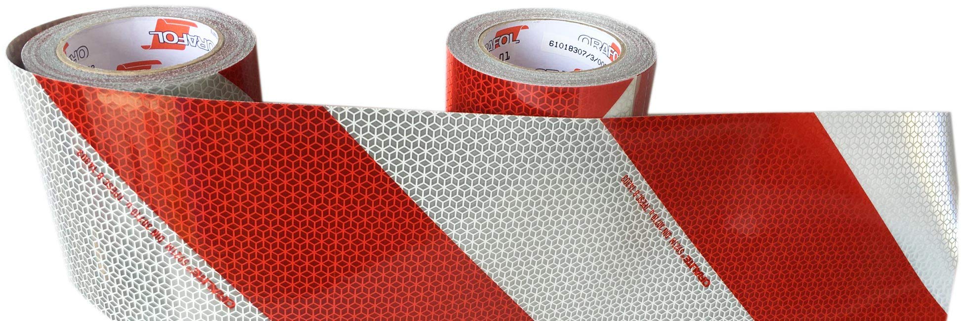 2x ORALITE® Kfz-Warnmarkierung, weiss/rot, 141 mm breit, 2 x 9 Meter (linksweisend + rechtsweisend)
