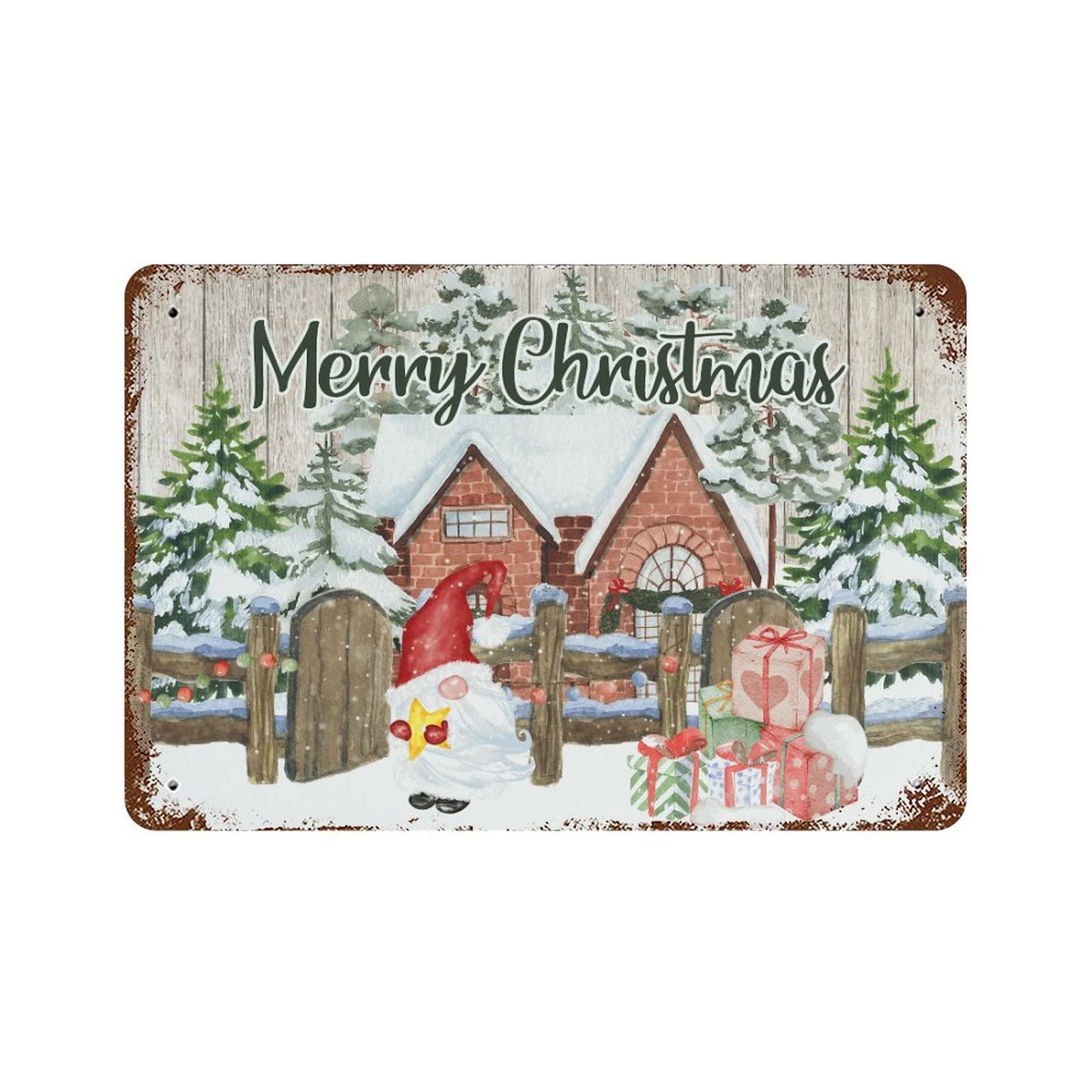 Panneau étain Merry Christmas Farm plaque métal bonhomme de neige déco noël vintage