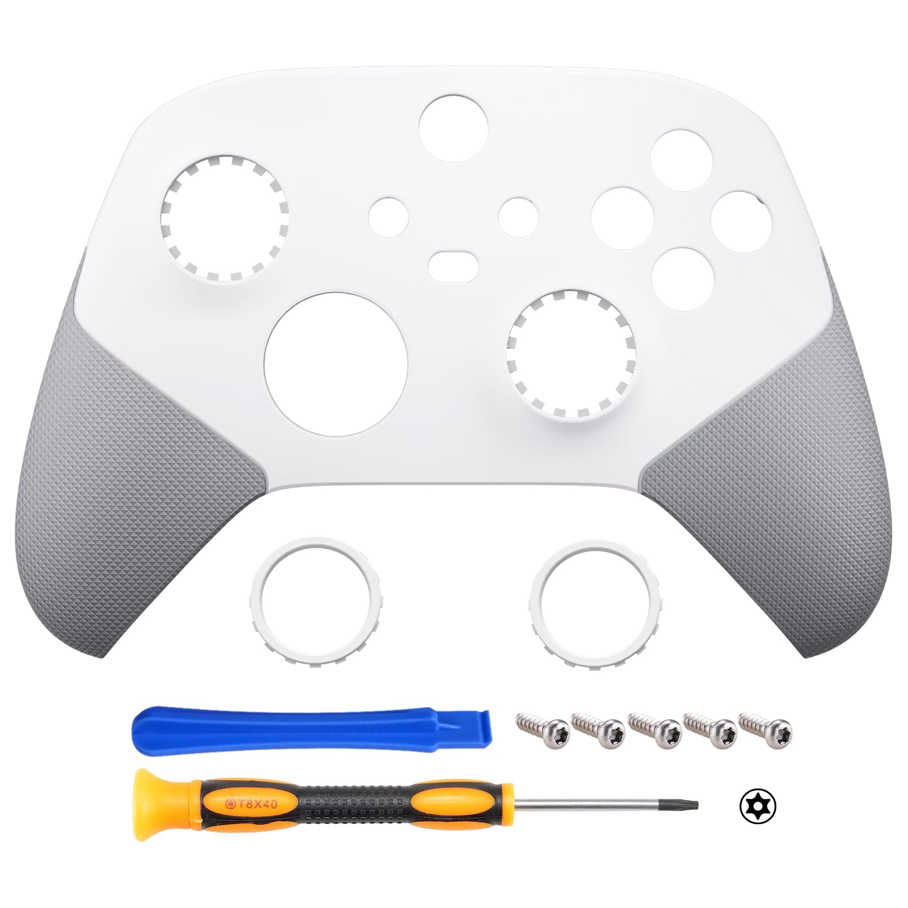 eXtremeRate Cover Grip Gommato per Xbox Series X S Controller,Custodia Scocca Copertura Frontale Shell Ricambio per Xbox Series X S Joystick Model 1914 con Anelli,ASR Versione-Bianco&Grigio