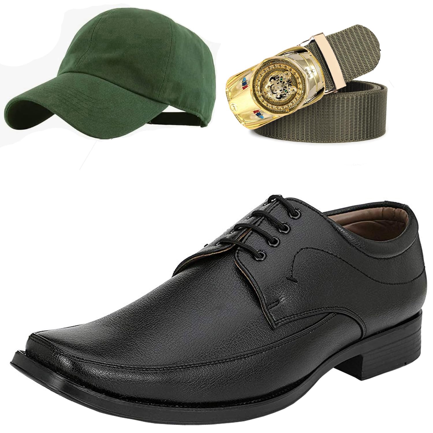 Formal Shoes with Free Base Ball Cap & Free Belt Combo for Men & Boys Black-image-44