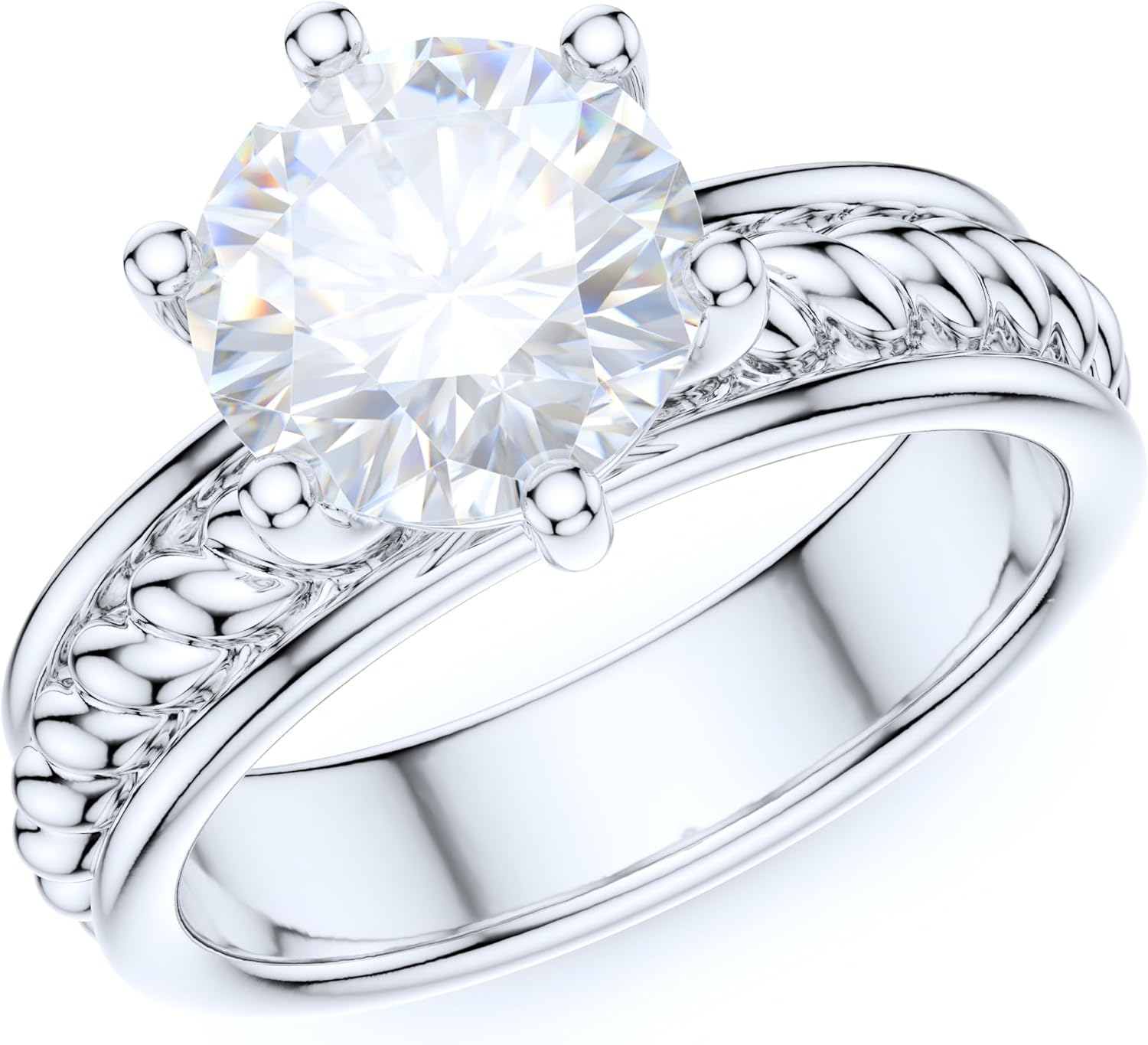 pierścionek, Pierścionek zaręczynowy z imitacją okrągłego diamentu lub Moissanite o