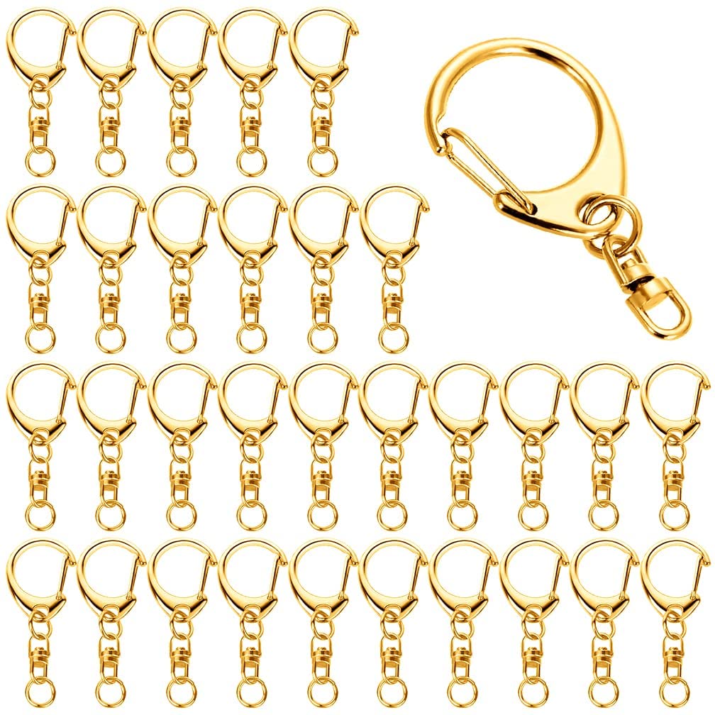 KASTWAVE 50 Pcs Snap Hook Key Accessories, Ring with Chain Maveek Keychain Rings for Lanyard Crafts Metal DIY Silvery Clasps Bulk, Gold D Lobster Clamp Parts Open Jump & Connector Kit Jewelry