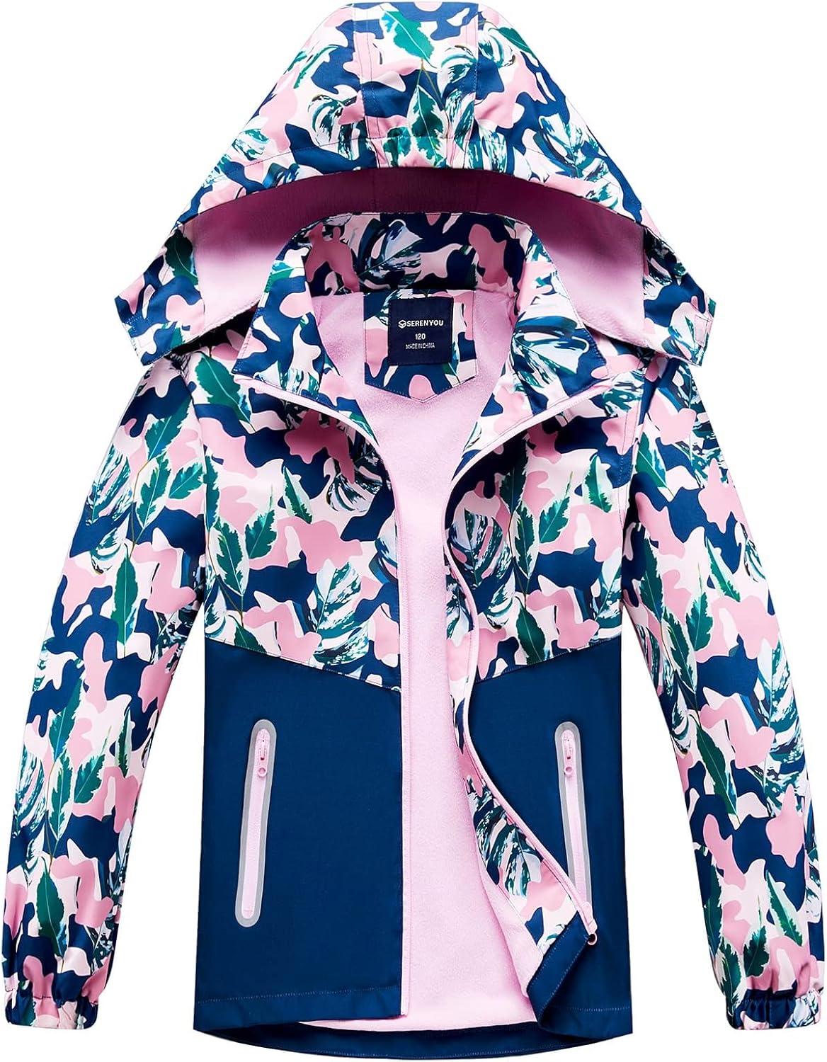 SERENYOU Girls Hooded Rain Jacket Waterproof Raincoat Fleece Lined Coat for Kids