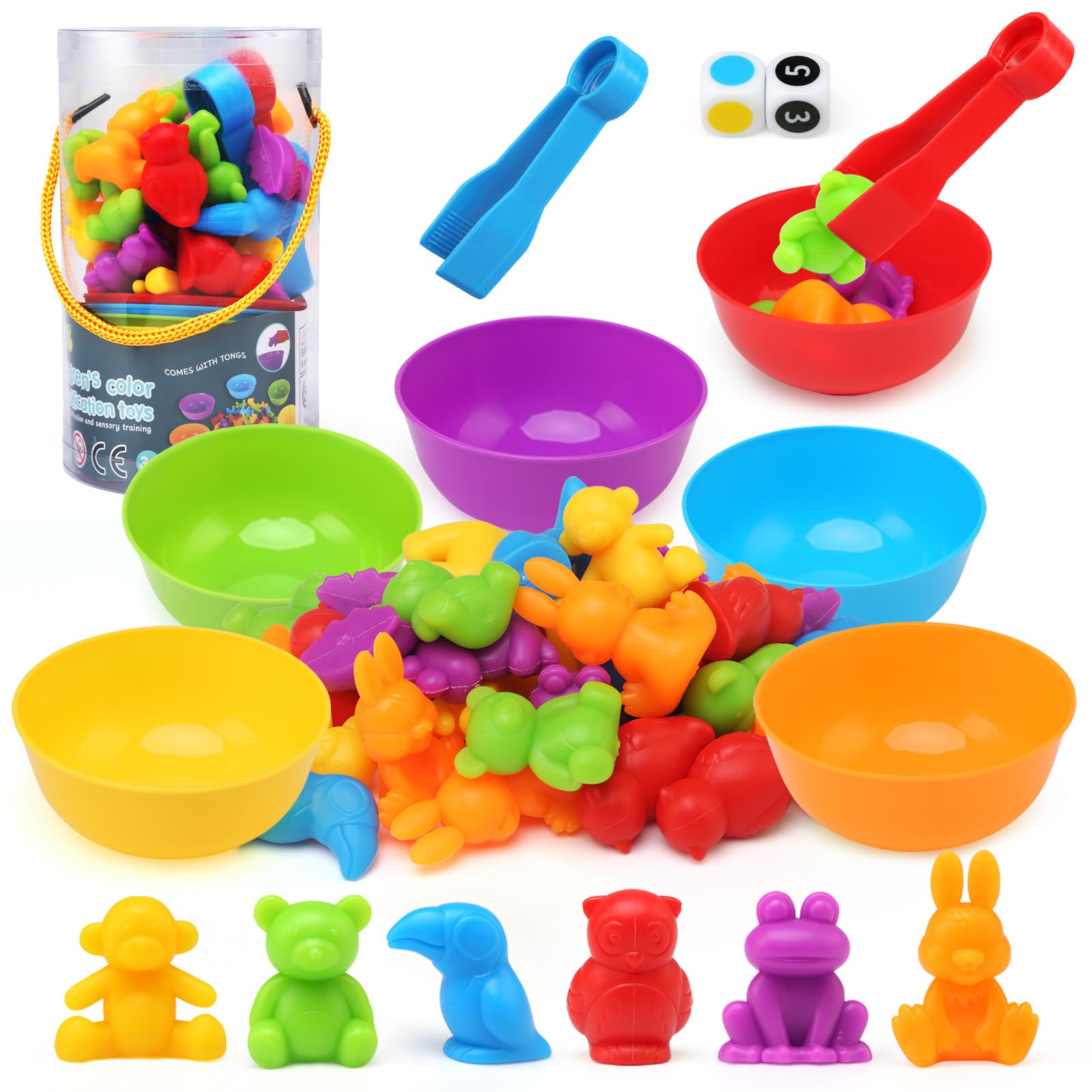 LEADSTAR Montessori Juguetes 3 4 5 6 Años, Juegos Educativos Niños, 36 Piezas Juegos de Combinación de Color, Juguetes Apilar Contar Habilidades Matemáticas Clasificación con Tazas Y Pinzas