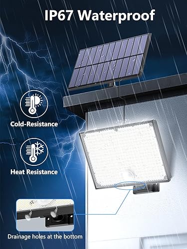 Miniatura 3 de 400 luces solares LED para exteriores, luces solares impermeables IP67 con cable de 16.4 pies, 3 modos y sensor de movimiento de control remoto, luz