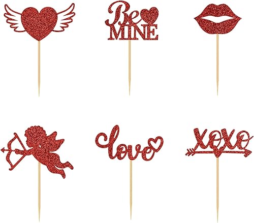 Paquete de 36 adornos para magdalenas de Feliz Día de San Valentín con purpurina roja corazón de amor para decoración de fiesta de compromiso boda disponible en Yaxa Colombia