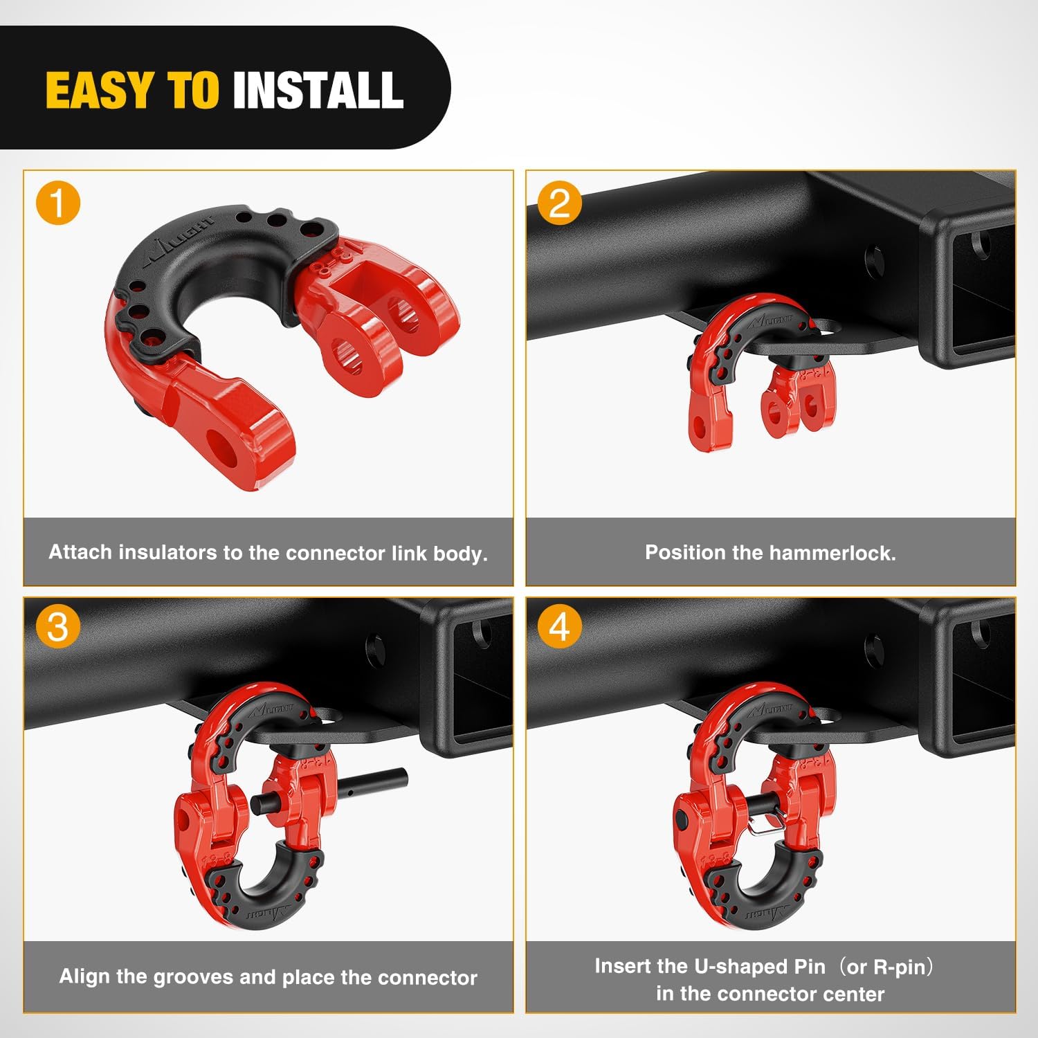 Nilight Safety Chain Connector Link, 1/2In Tow Hitch Hammerlock Coupling Link, 2 Pack Forged Steel Tow Chain Connector for Chain Link/Recovery Rope Link/Shackle, 12000 lbs Load Limit, Red - Image 5