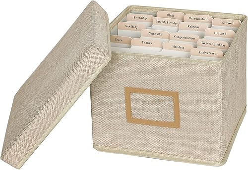 Lukeline Organizador de tarjetas de felicitación y caja de almacenamiento con 15 divisores ajustables, almacena más de 140 tarjetas, adecuado