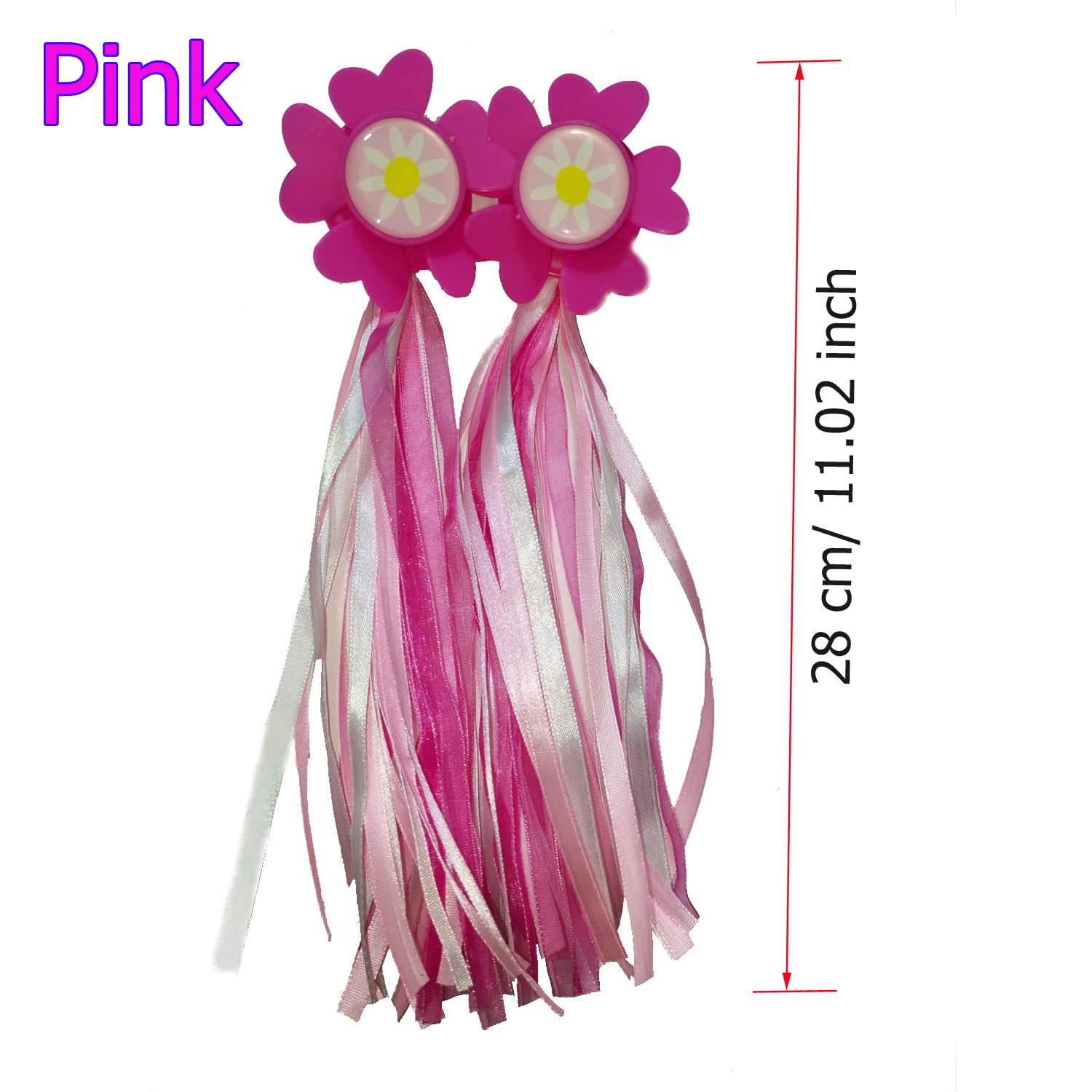 YehVeh 2 Pair Kids Bike Streamers Rainbow Pink Flower Tassels Bicycle Handlebar Streamer Grips Scooter Ribbon Decor for Boys Girls Tricycles Trike BMX Balance Bikes