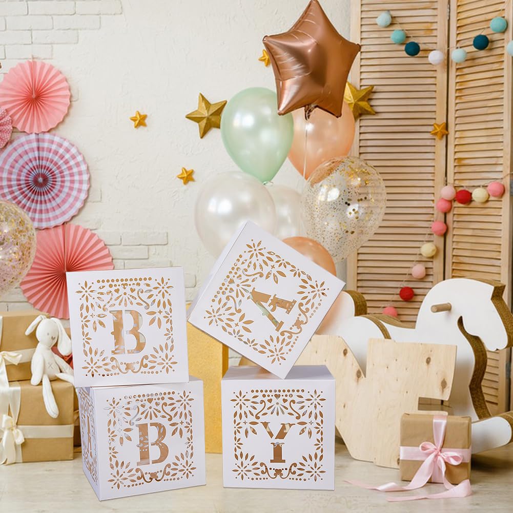 DICOSMETIC Cielito Lindo - Confezione da 4 scatole decorative riutilizzabili per feste messicane, 25 cm, cubi quadrati bianchi, per feste di nascita, per feste di genere e baby shower