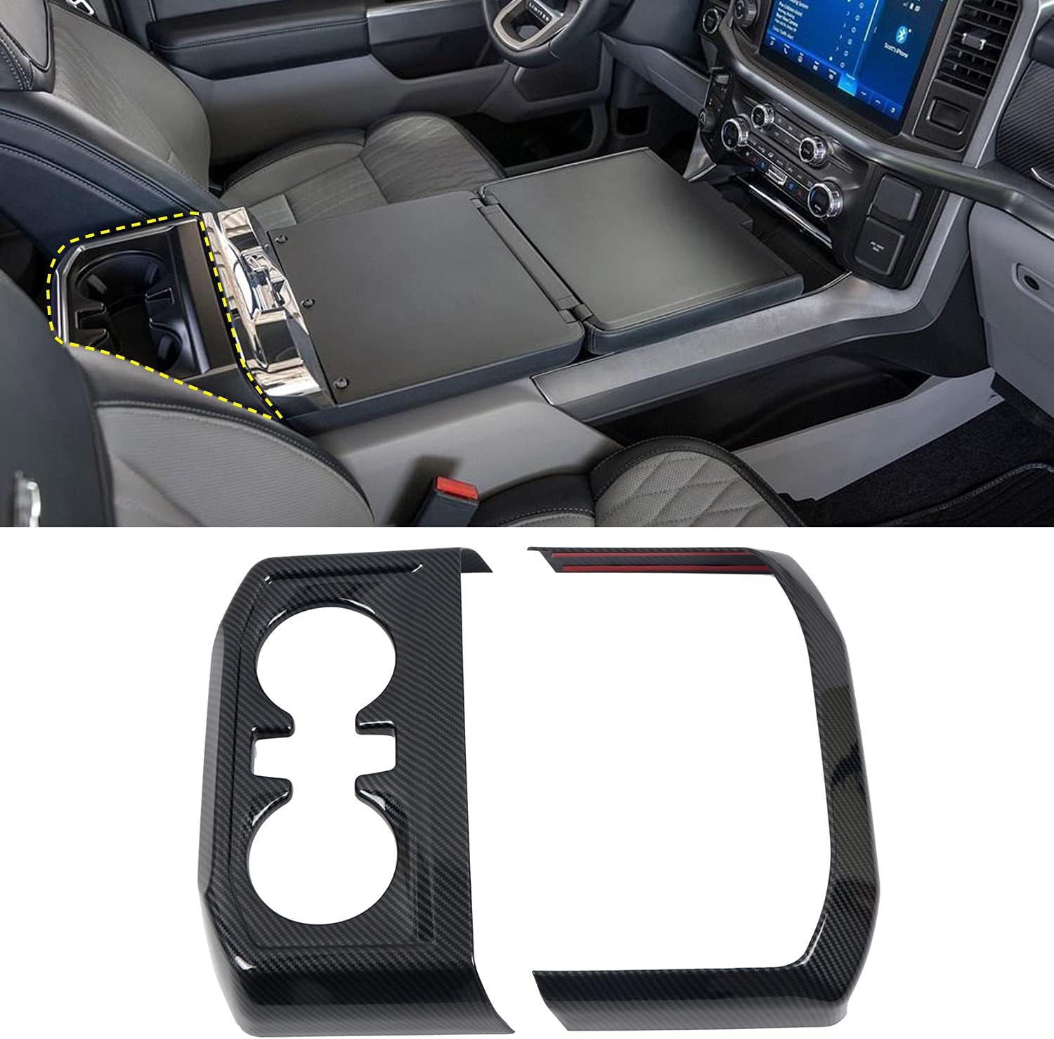 for Ford F150 F-150 2021-2022 Carbon Fiber Black Interior Rear Water Cup Holder Cover Trim 2pcs Car Accessories