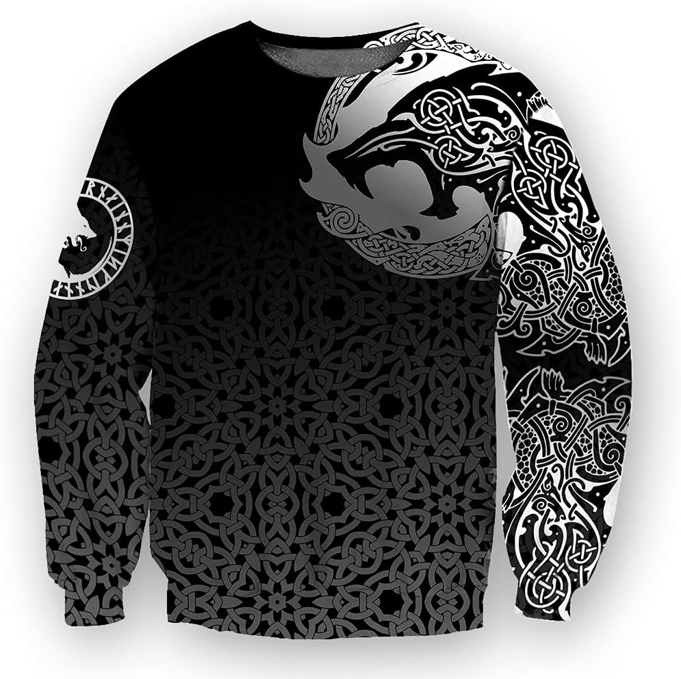 Fenrir Wolf Sweatshirt Casual Loose 3D Print Vikings Tattoos Hoodie Autumn Norse Myth Harajuku Men Long Sleeve Jacket