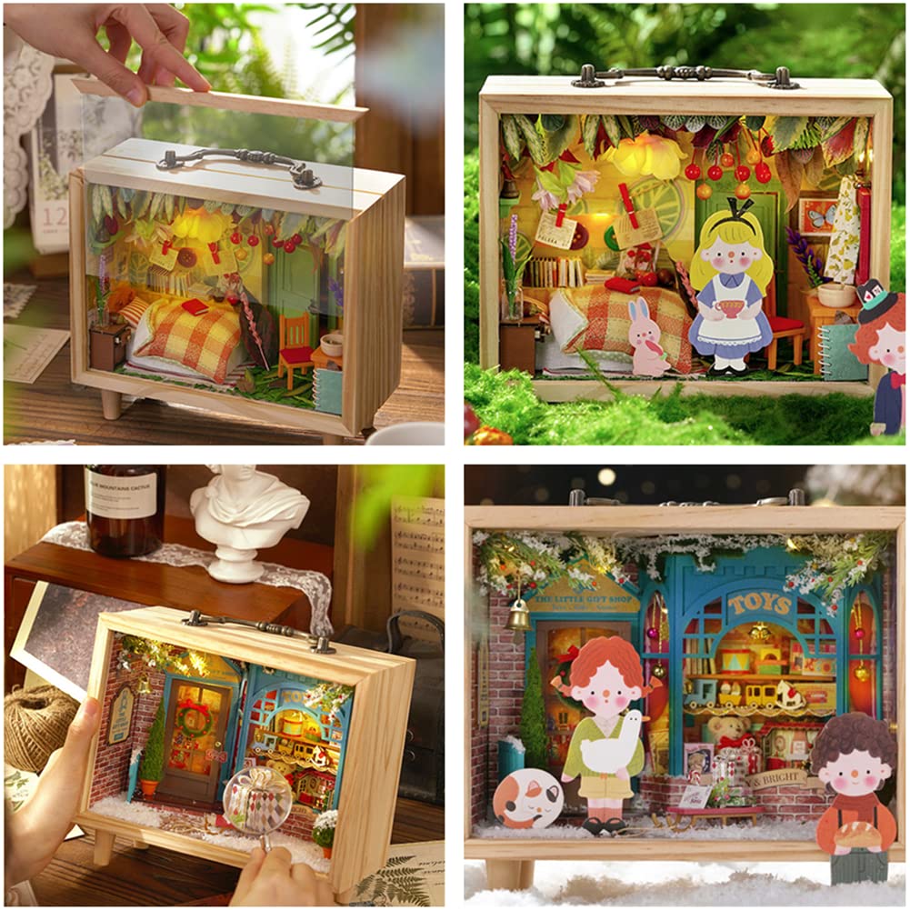 Kit miniatura de madera para casa de muñecas de bricolaje, modelo de cabaña pequeña, habitación creativa con muebles para regalo romántico de San Valentín (casa del bosque)