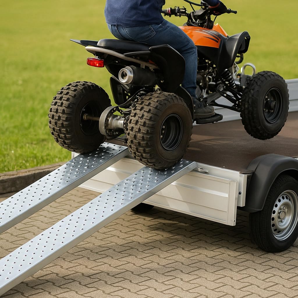 Wiltec Lot de 2X Rampe de Chargement 1600 x 225 x 45 mm – capacité de Charge Max. 400 kg – en Acier galvanisé – Surface antidérapante Profil troué – Rampe d'accès Utilitaire Moto ATV Quad remorque
