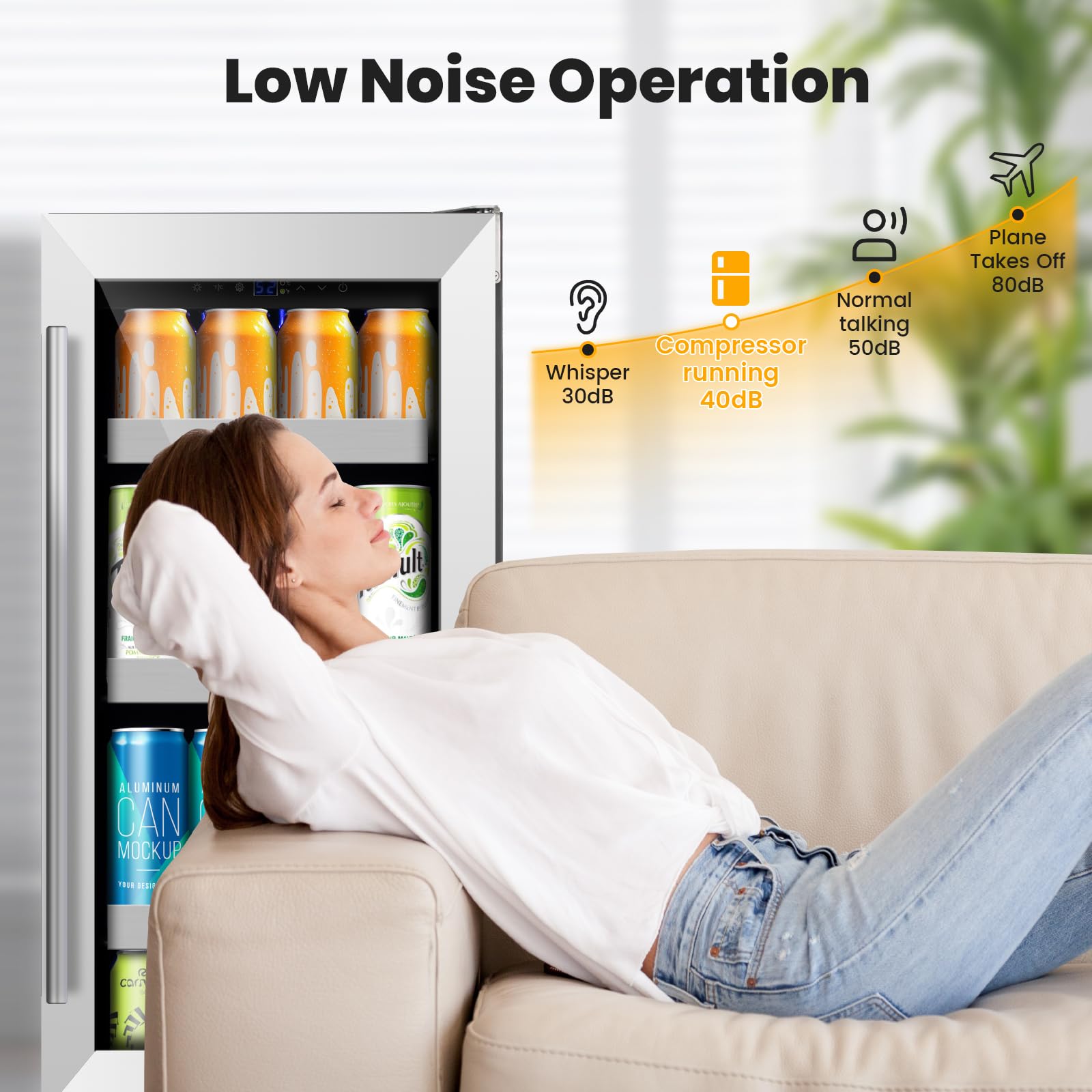 Vinecold 15 Inch Beverage Refrigerator,130 Cans Under Counter Beverage Fridge With Glass Door For Soda Beer Water, Freestanding Reversible Door Beverage Cooler Refrigerator For Home&Kitchen on Fridge.com - View 5
