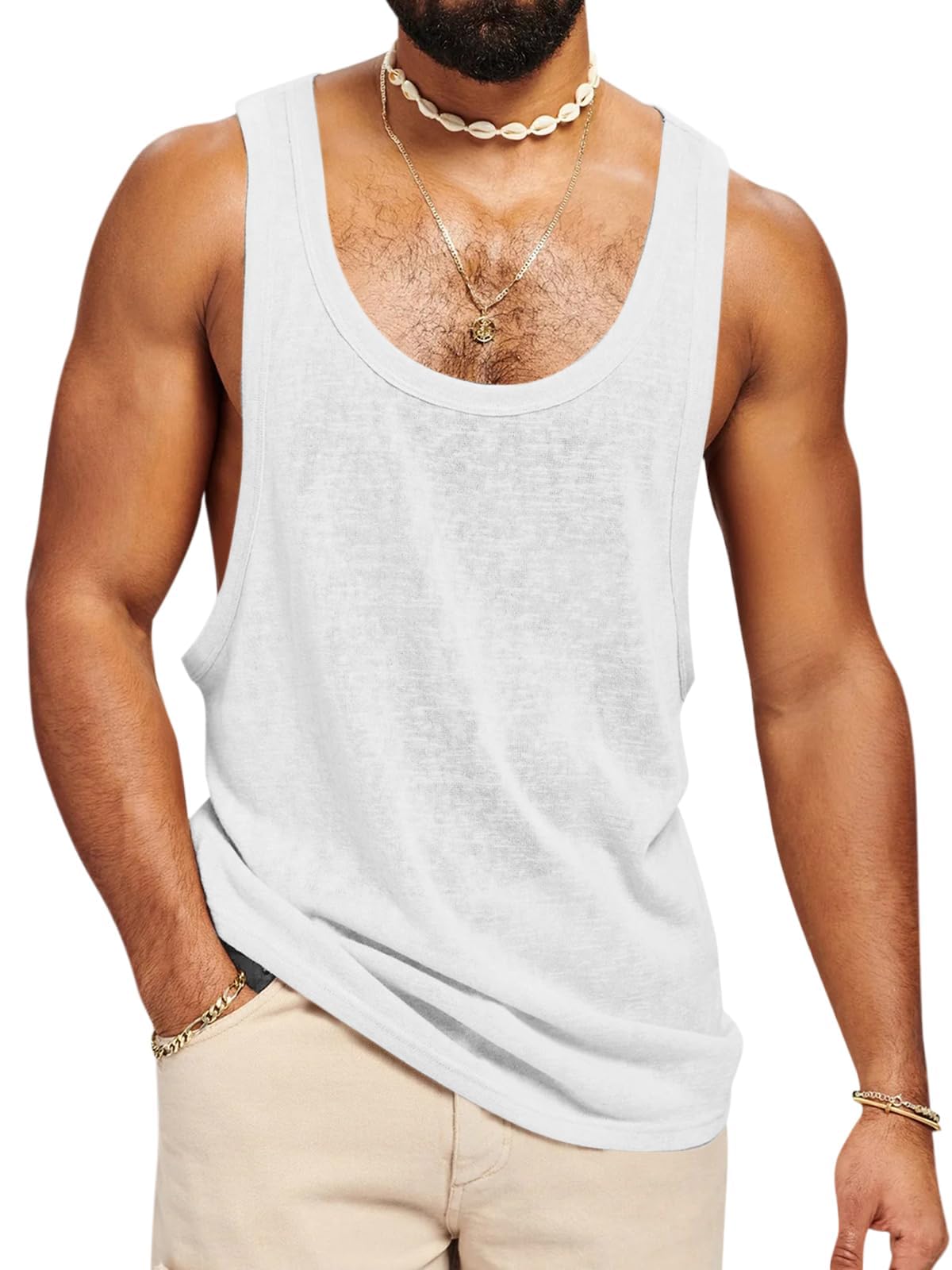 Runcati Tank Top Herren Ärmelloses Muskelshirt Fitness Gym Training Sport Unterhemd Männer Baumwolle Bodybuilding Loose T-Shirt,Weiß,XXL
