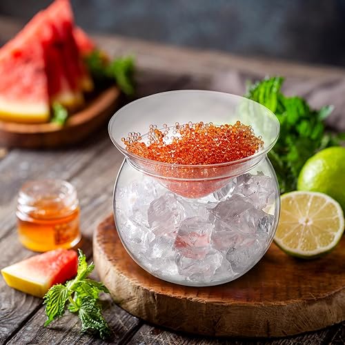 Miniatura 6 de Wilzing Juego de 9 piezas de caviar de vidrio para servir platos de caviar con soporte para hielo de 5 onzas para helado de camarones y cócteles