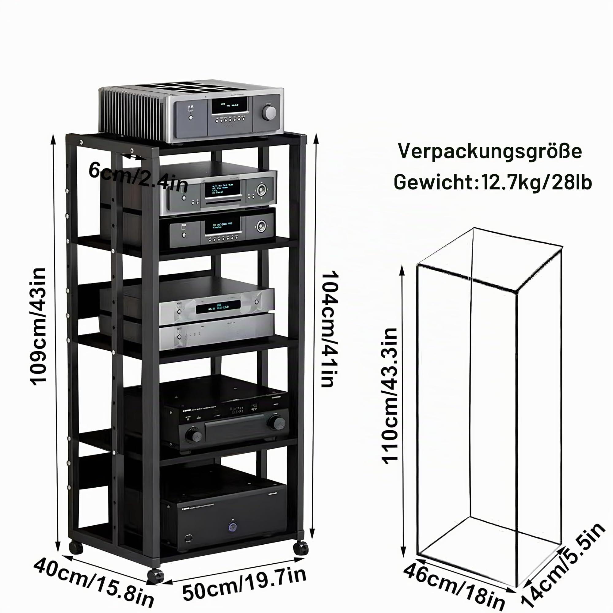 HiFi Rack Audio Regal, 5-Stufiger | Audio-Medienständer Medienständer Entertainment-Center Schallplattenständer für Verstärker Plattenspieler Stereo-Receiver