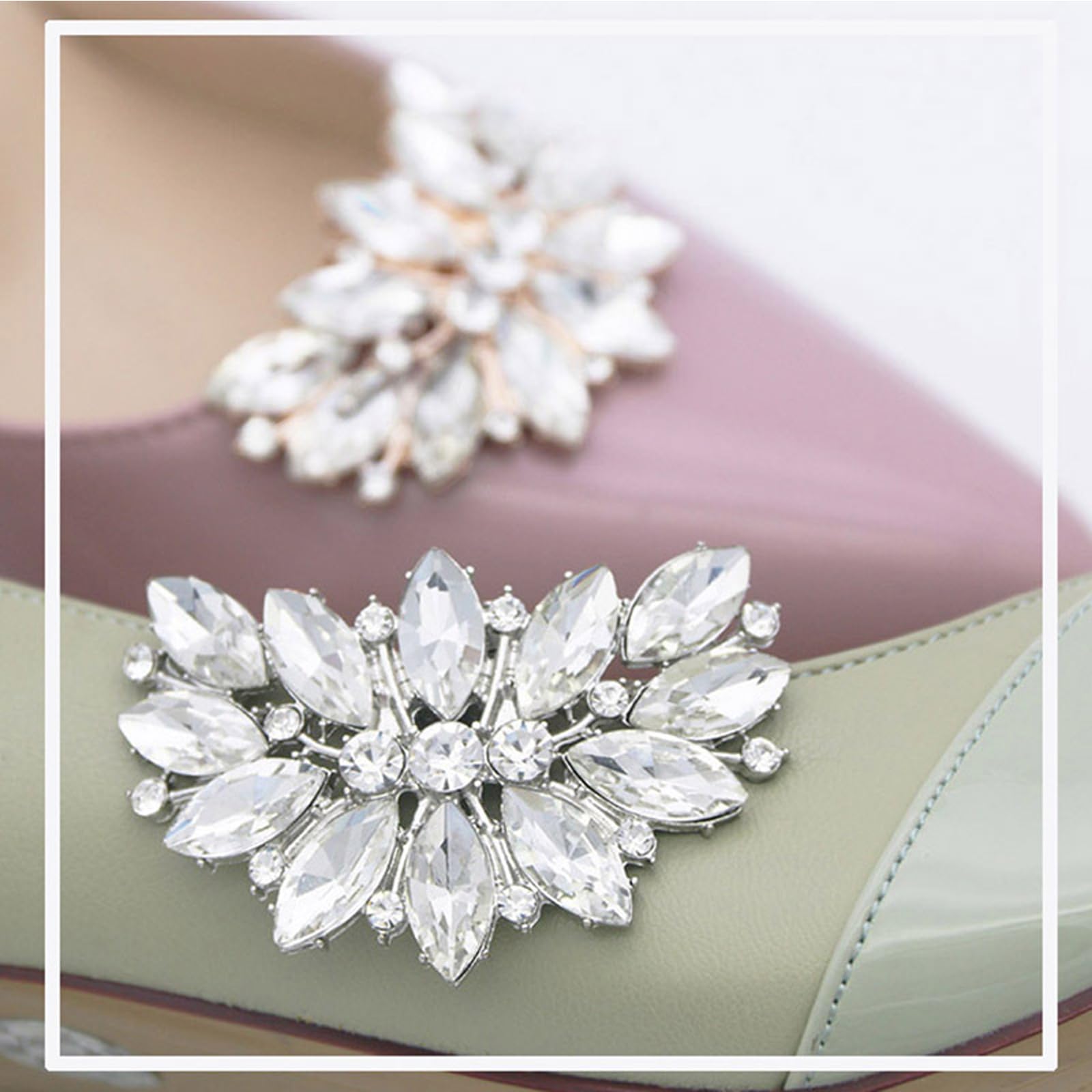 Pwsap Clips de Hebillas de Zapatos de Diamantes Nupcial Lujo, Bling Clips Decorativos Desmontables Joyería Clips para Zapatos Ropa Bufanda Bolso Sombrero — view 3