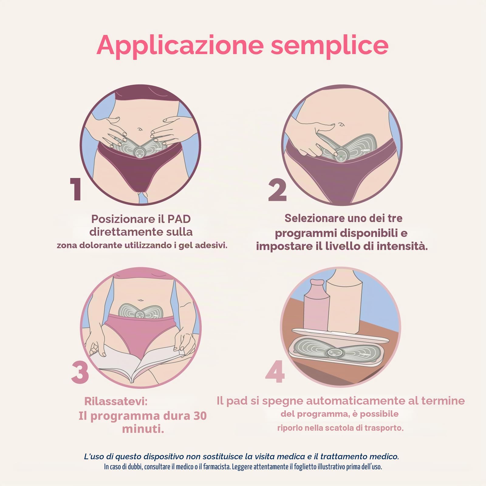URGOGYN - Patch per elettroterapia, mestruazioni dolorose, dolore pelvico, endometriosi, ricaricabile, 15 livelli di intensità, fin dalle prime mestruazioni