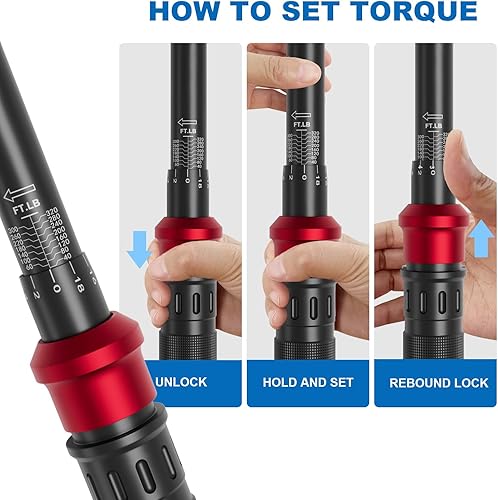 Miniatura 5 de Llave dinamométrica de clic de 12 pulgada - 40-320 pies. LB54.2-433.6Nm Llave dinamométrica de doble dirección ajustable de 72 dientes con estuche