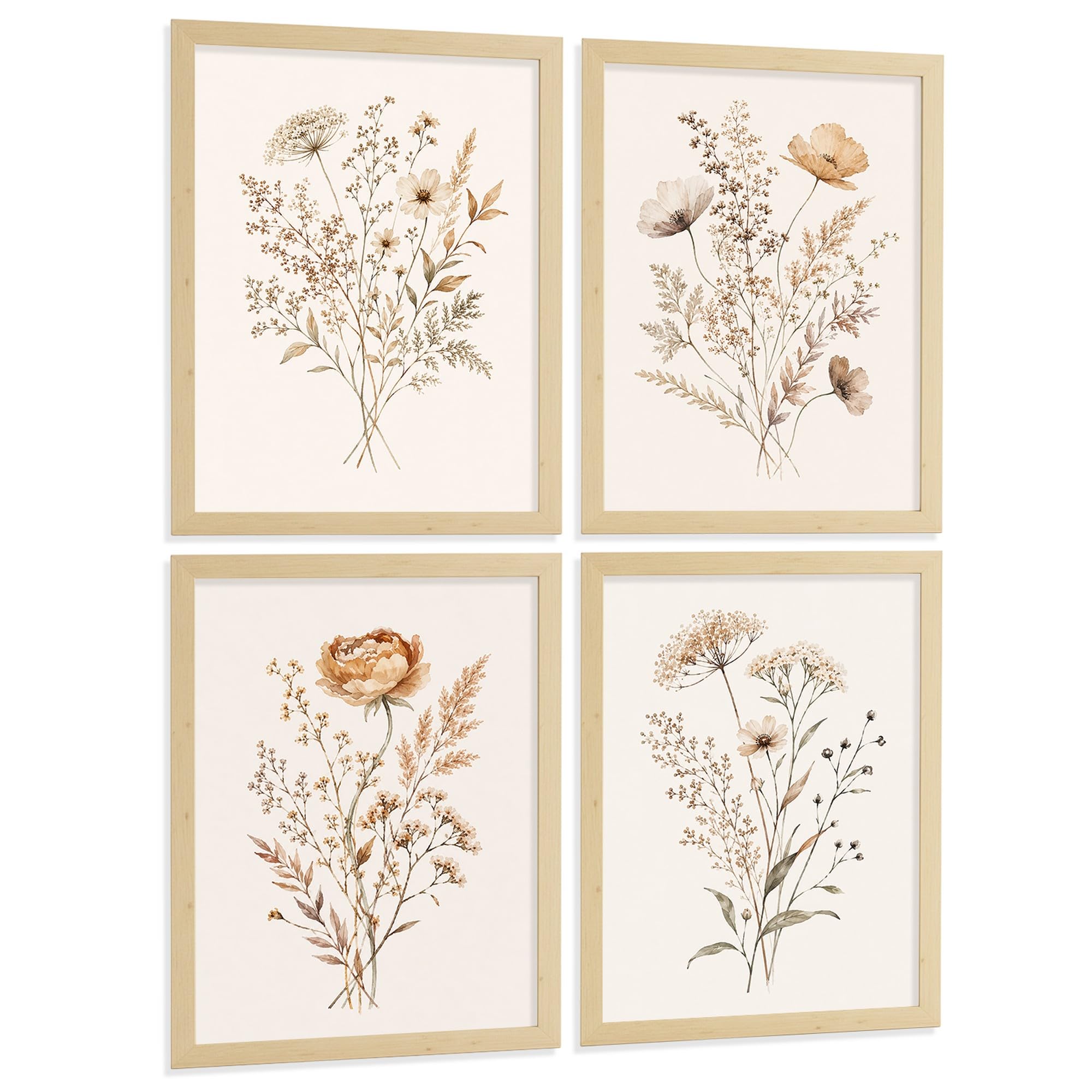 Nacnic Posters de Flores Silvestres Neutras con Acuarela Botánica Beige