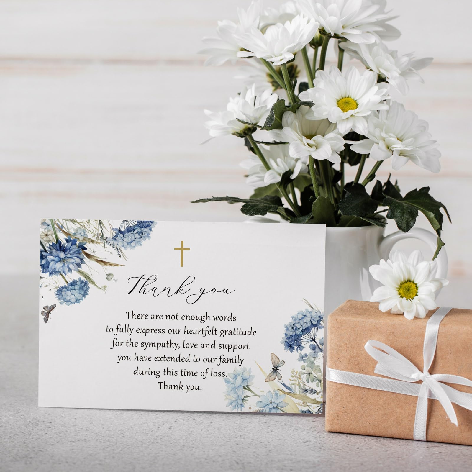 25 tarjetas de agradecimiento funerarias con sobres, tarjeta de duelo de flores azules de acuarela de 4 x 6 pulgadas para funerales, familiares, amigos, seres queridos, celebración de la vida