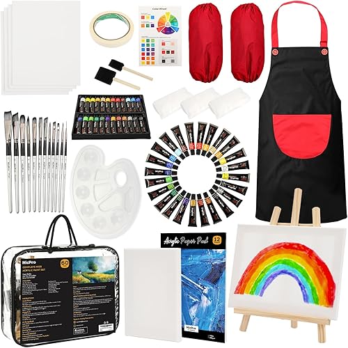 Nicpro Juego de 60 piezas de pintura artística para niños, kit completo de suministros de pintura acrílica para niños y niñas con 24 pinturas