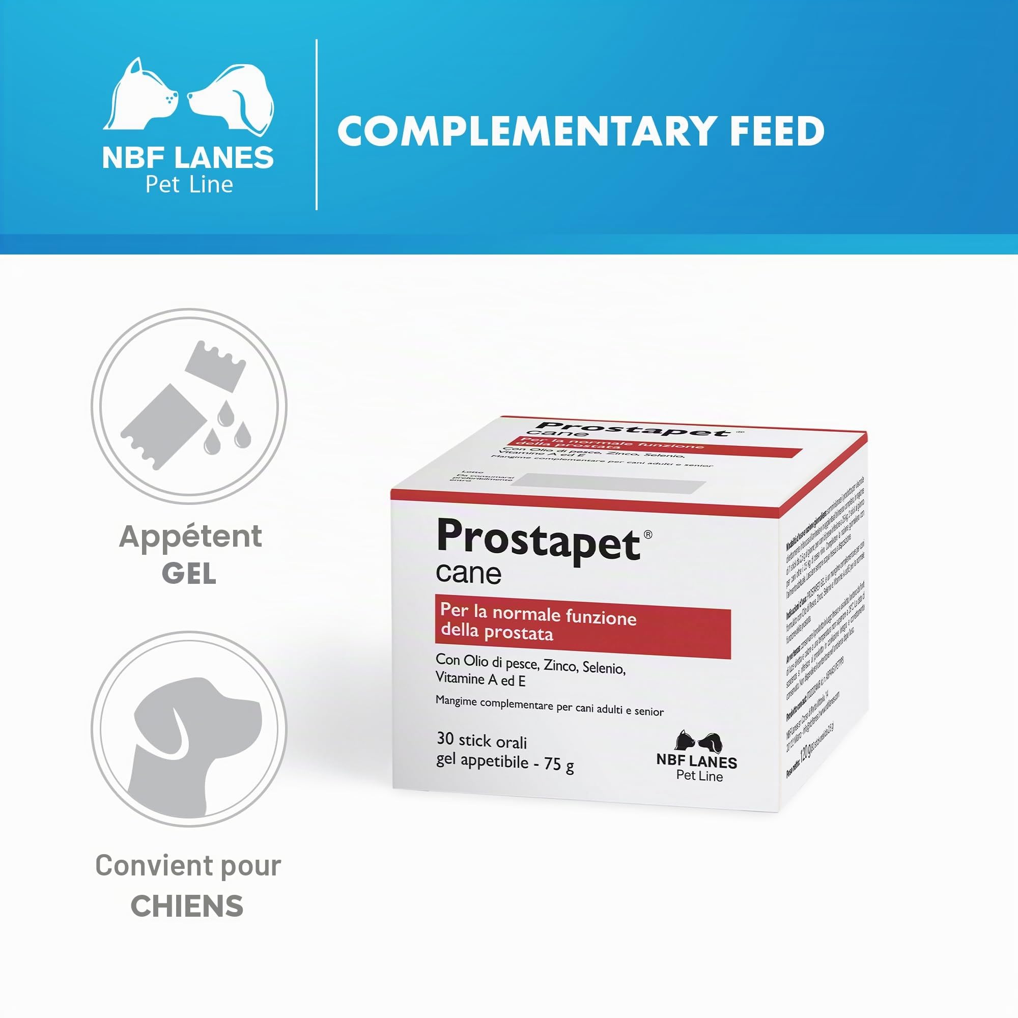 NBF Lanes | Prostapet Chien, Gel Appétissant 30 sachets de 2,5 g, pour la fonction normale de la prostate