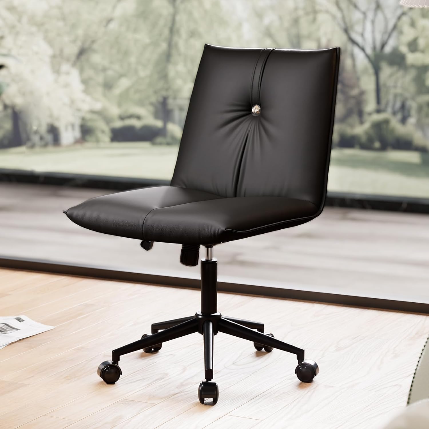 YOUTASTE Black Desk Chair with Wheels Adjustable Home Office Chair with Back Support Comfortable Task Chair Modern Armless Swivel Vanity Chair for Desk