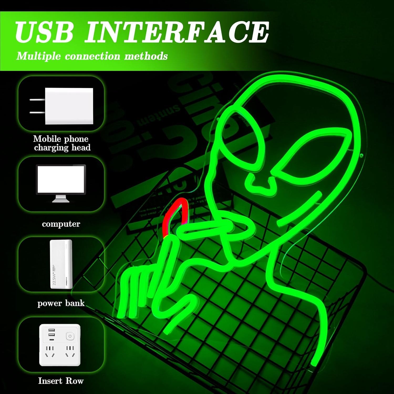 Alien Neon Sign for Wall Decor, Dimmable LED Green Alien Neon Lights Sign for Bedroom Game Room Man Cave Home Bar Party Decor Gifts - Image 7