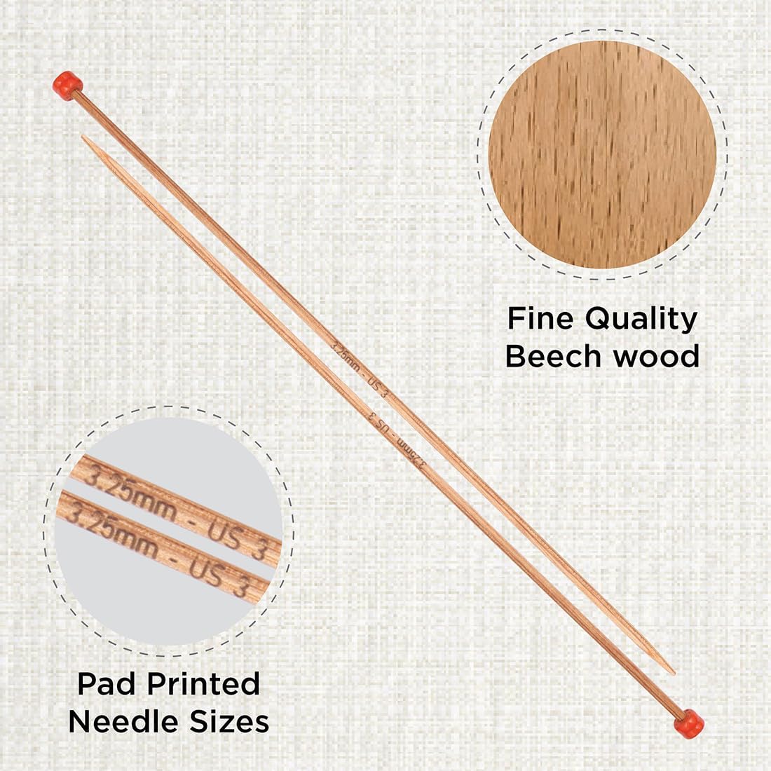KnitPro Basix Beech Single Pointed Needles 10" (25cm) | US Size 3 (3.25mm)
