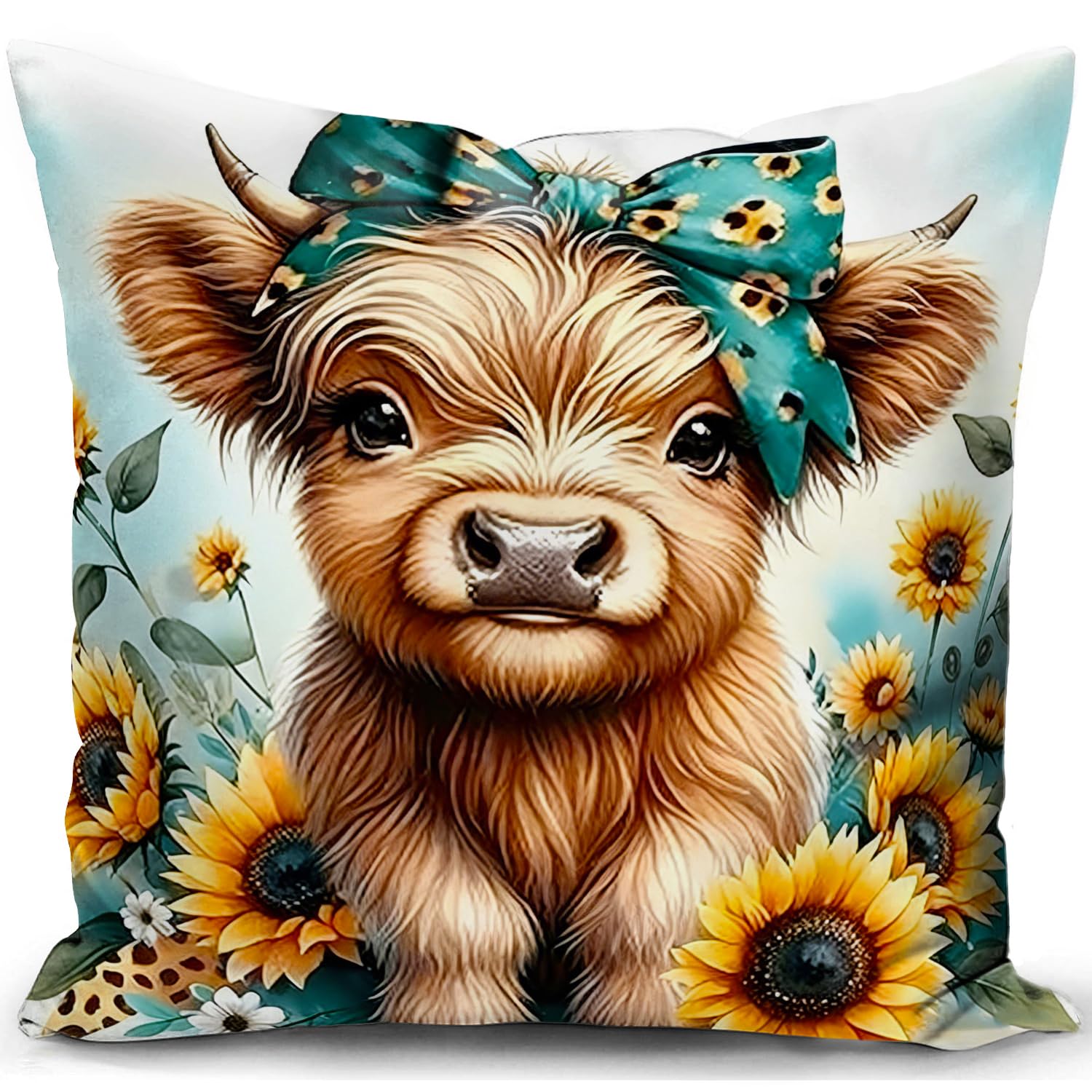 KUNQIAN Cushion Cover Highland Cow Gifts for Women Scottish Decor Outdoor Pillow Cover Decorations for Home Livingroom Couch Sofa 18"x18"(45x45cm)