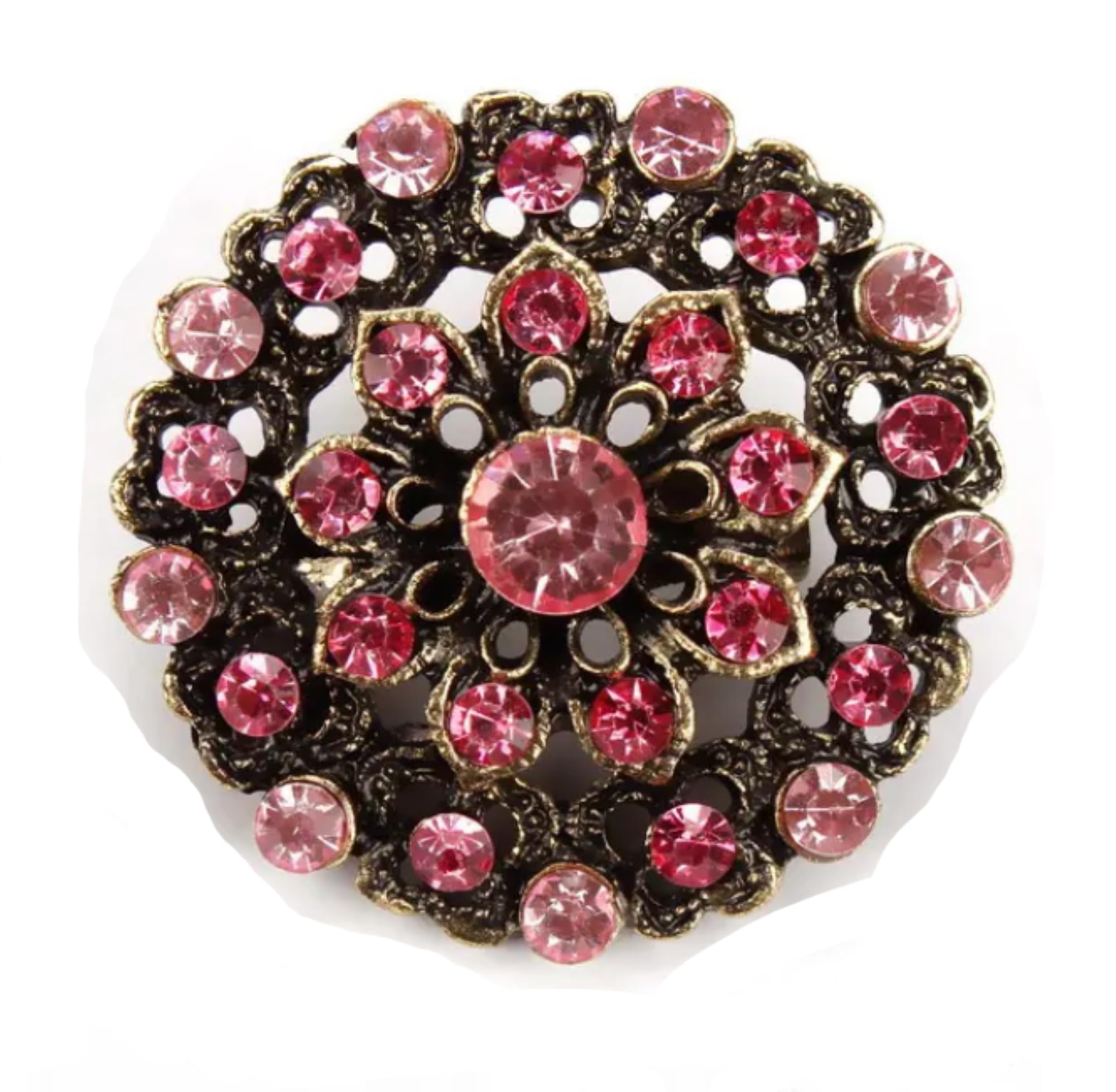 Broche de flor rosa estilo vintage accesorio chapa cristales 6
