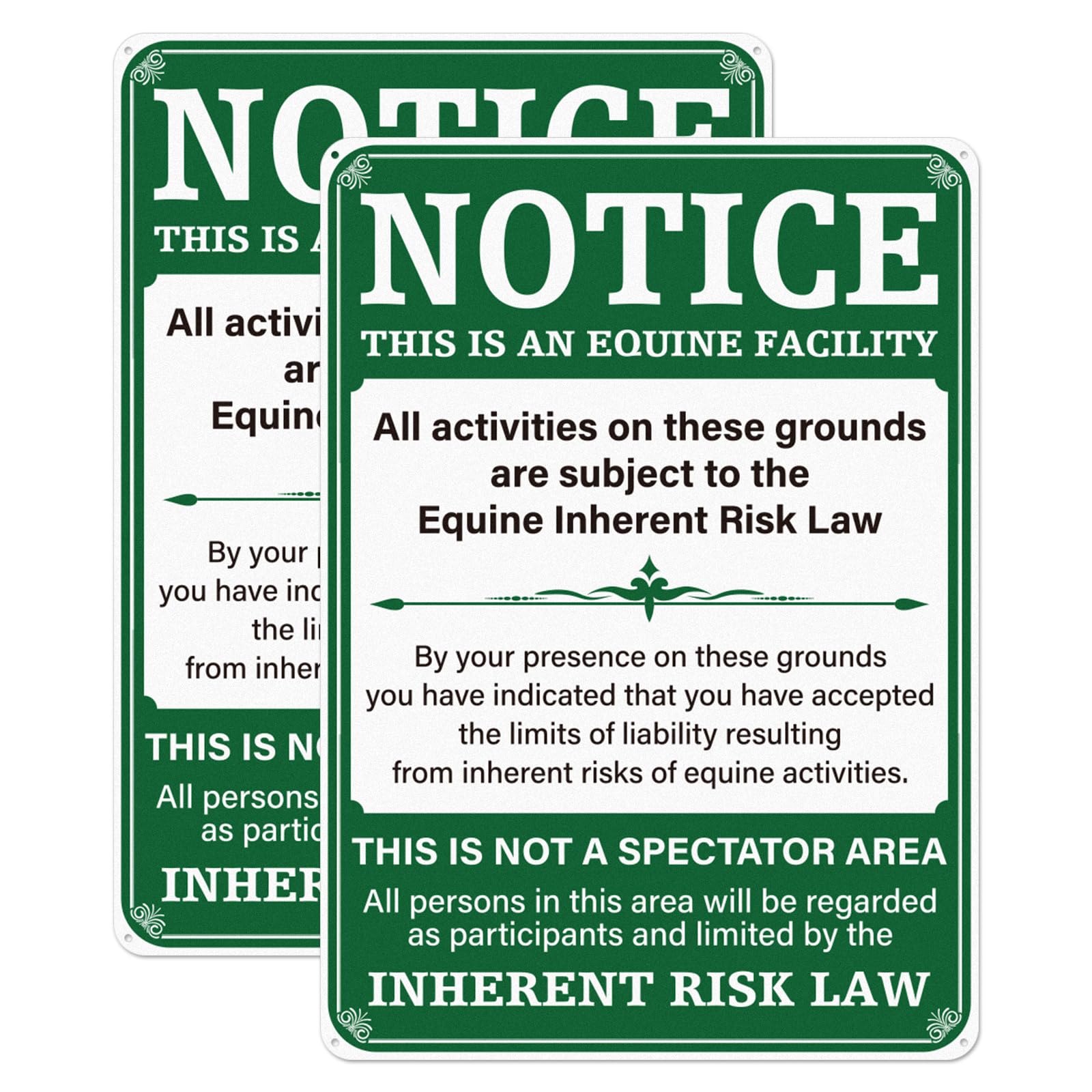 2 Pack Equine Liability Sign 8" x 12" Inch Rust Free Waterproof Aluminum Equine Activity Warning Signs for Racecourse Horse Arena Barn Stable Ranch Farm Outdoor