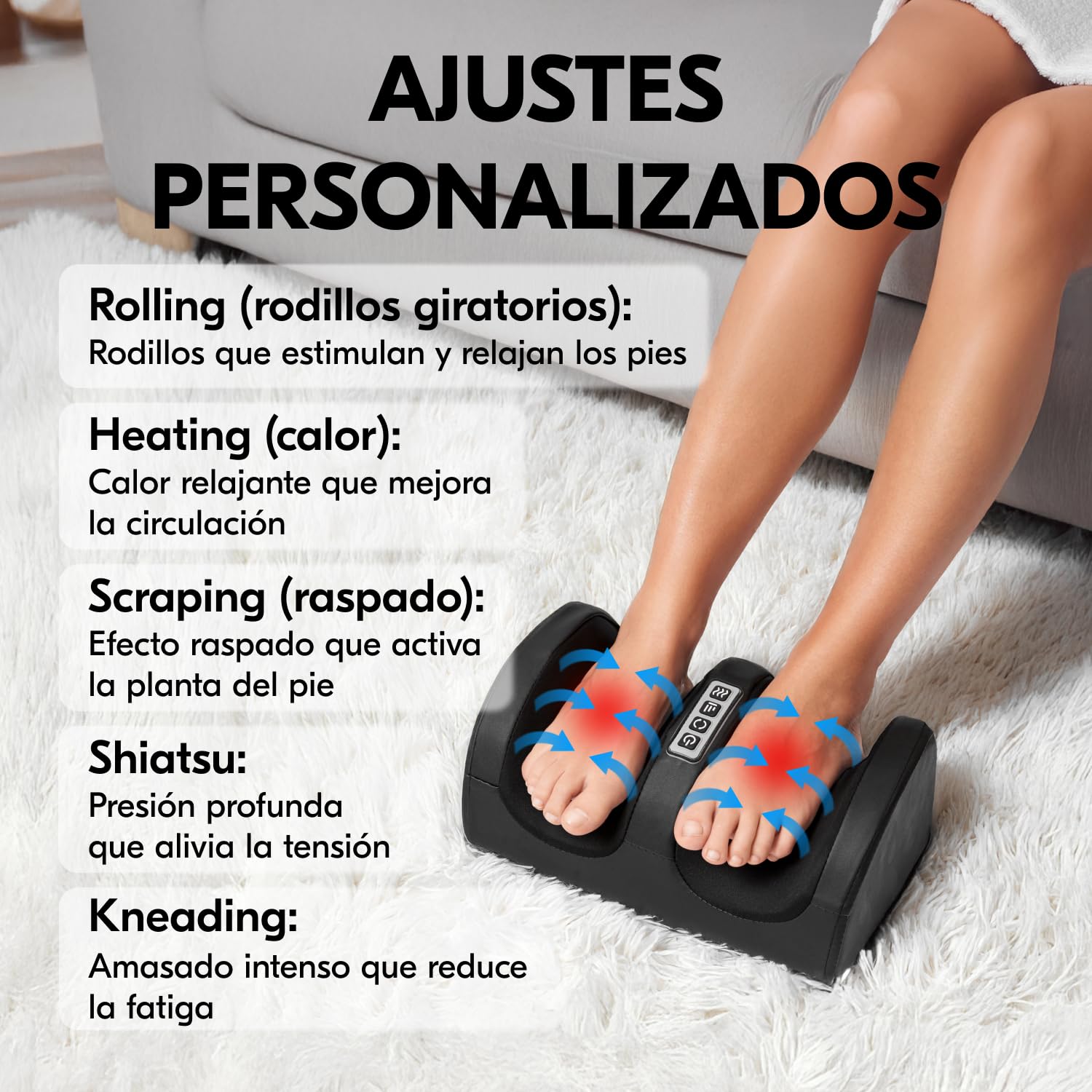 Masajeador de Pies Shiatsu con Calefacción, Masajea los Músculos de Piernas y Pies, Masajeador de Pies con Rodillos de Masaje, Regalo Original.