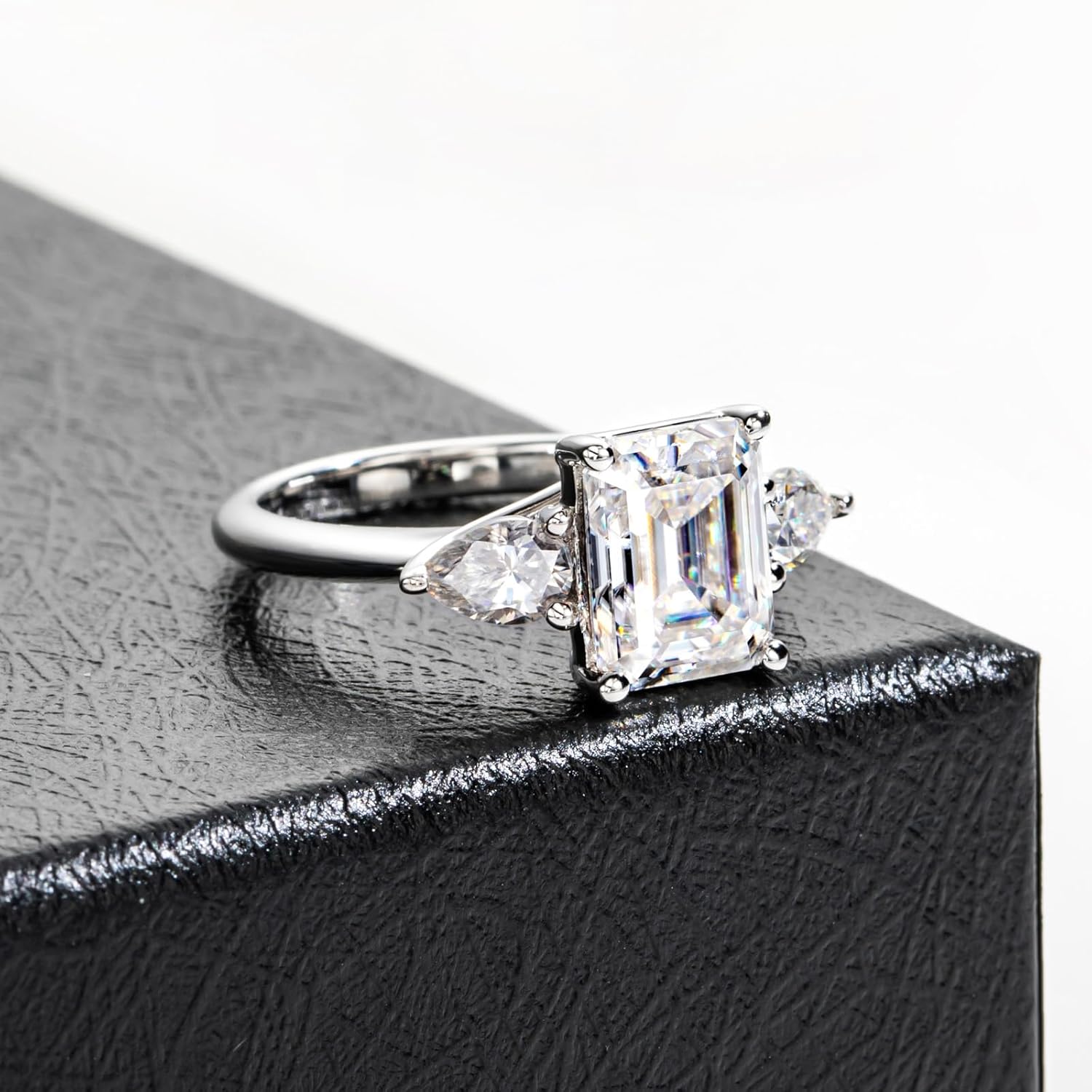 Round Cut Moissanite 3 Stone Engagement Rings D Color VVS1 Emerald Cut 925 Sterling Silver Anniversary Wedding Promise Ring for Women - Image 4