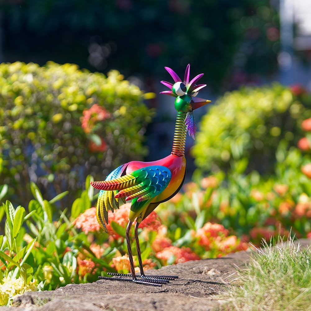 Metal Wacky Rooster Garden Statue, 18'' Rooster Decor Yard Statue Decorations Outdoor, Chicken Yard Art for Outside, Patio, Backyrad, Lawn(Colorful) - Image 4