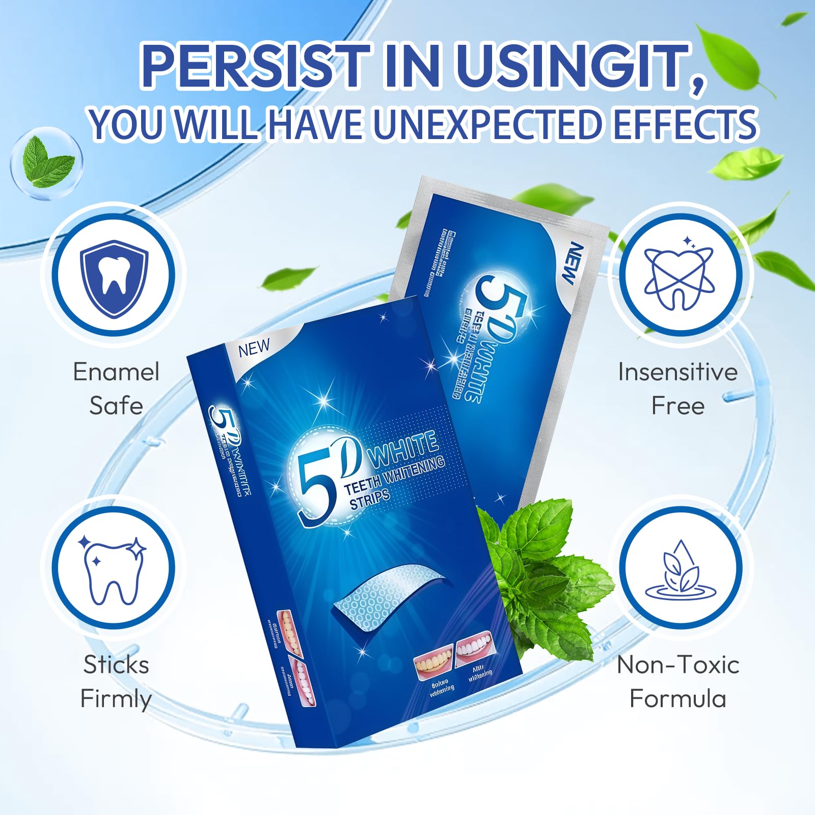 28 Strisce Sbiancanti Denti, Trattamento Sbiancante per Uso Domestico, Professionale Teeth Whitening Aiuta a Ridurre Macchie di Caffè, Tè, Vino, Rapido e Formula Delicata alla, Menta