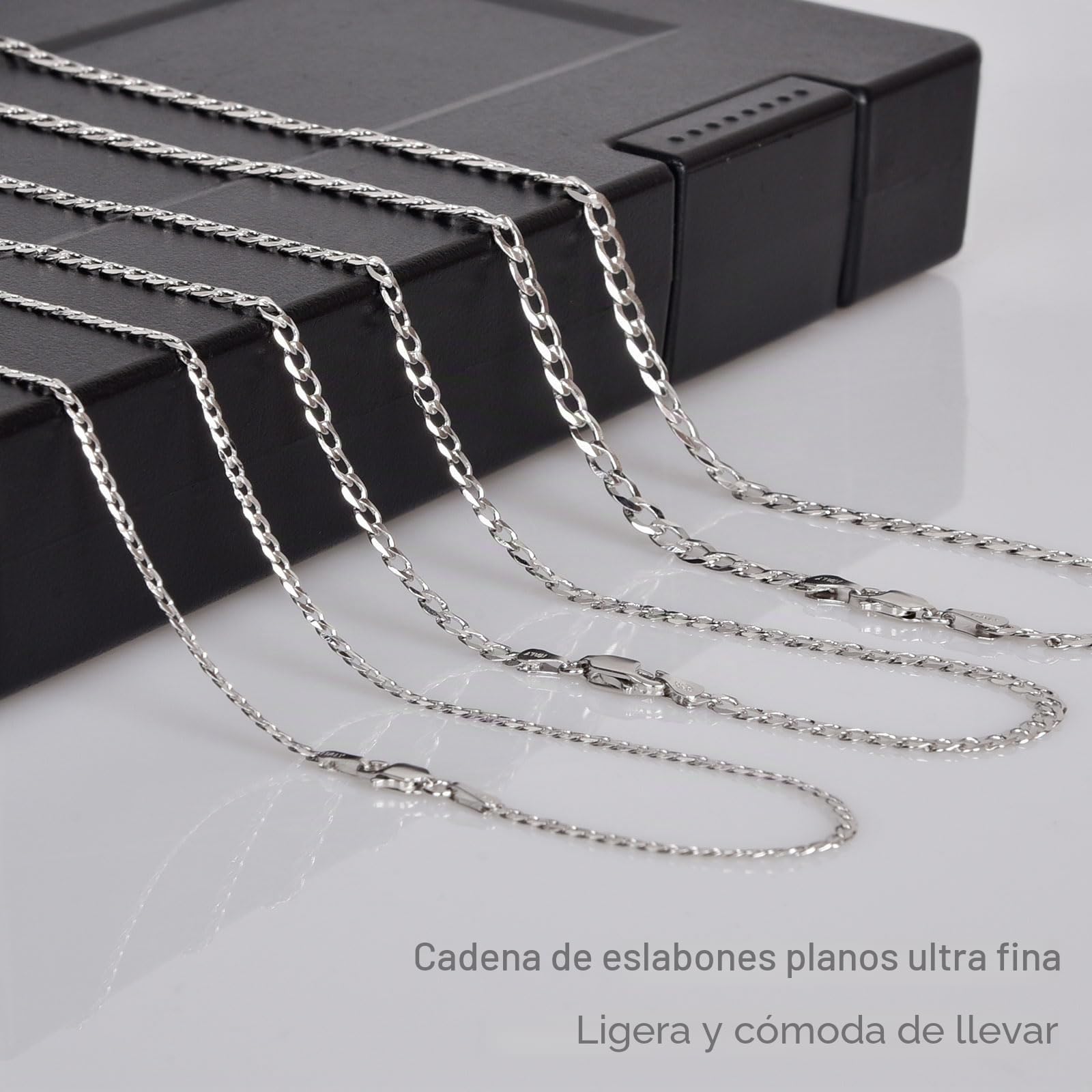 Cadena de plata de ley 925 para hombre y mujer, 2/3/4 mm de ancho, sin colgante, superplana, cadena de plata real