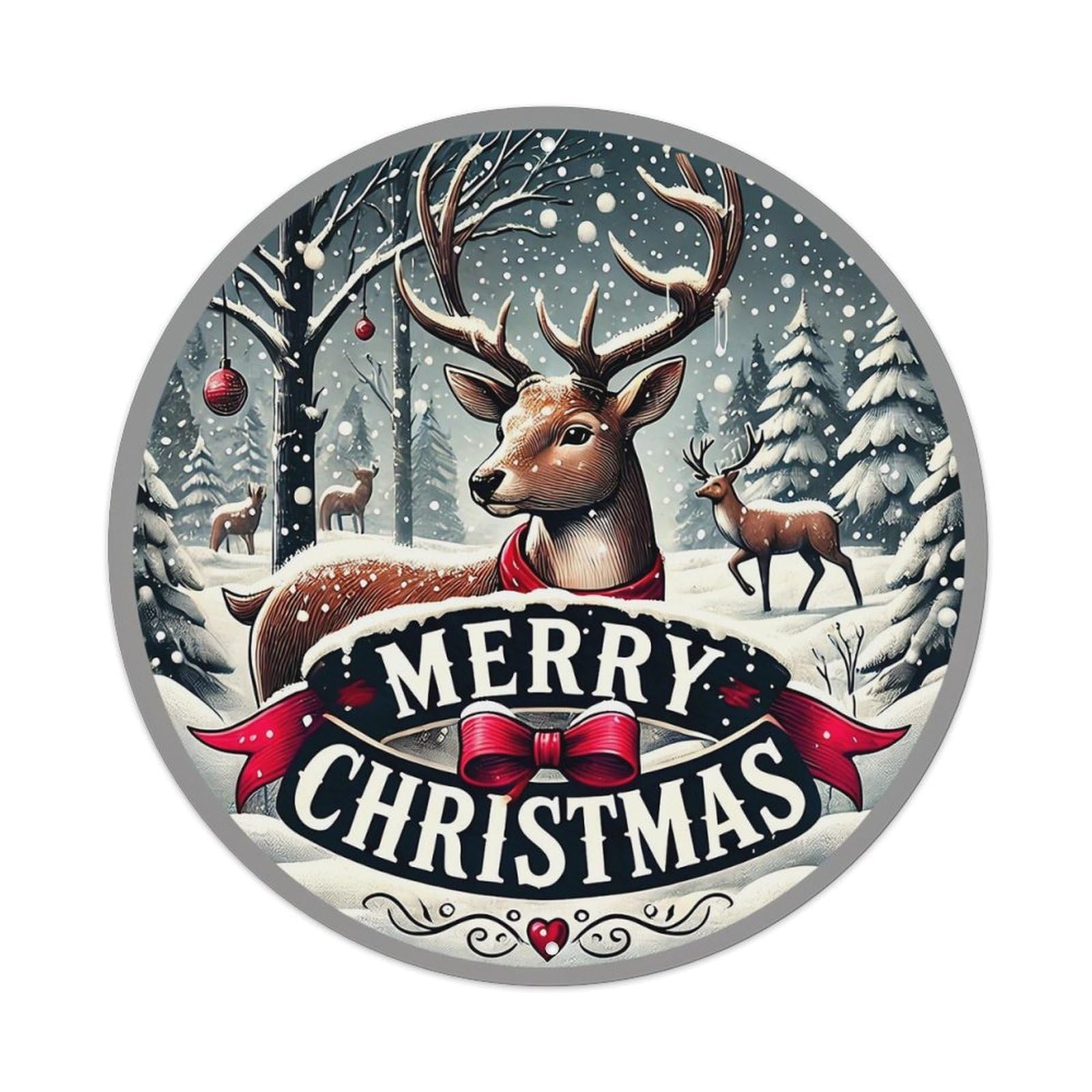 Merry Christmas Deer Snow Scene Tin Sign Metal Poster Vintage Metal Signs for Home Man Cave Bar Cafe Kitchen laundry room Wall Decorations 8x8 inches