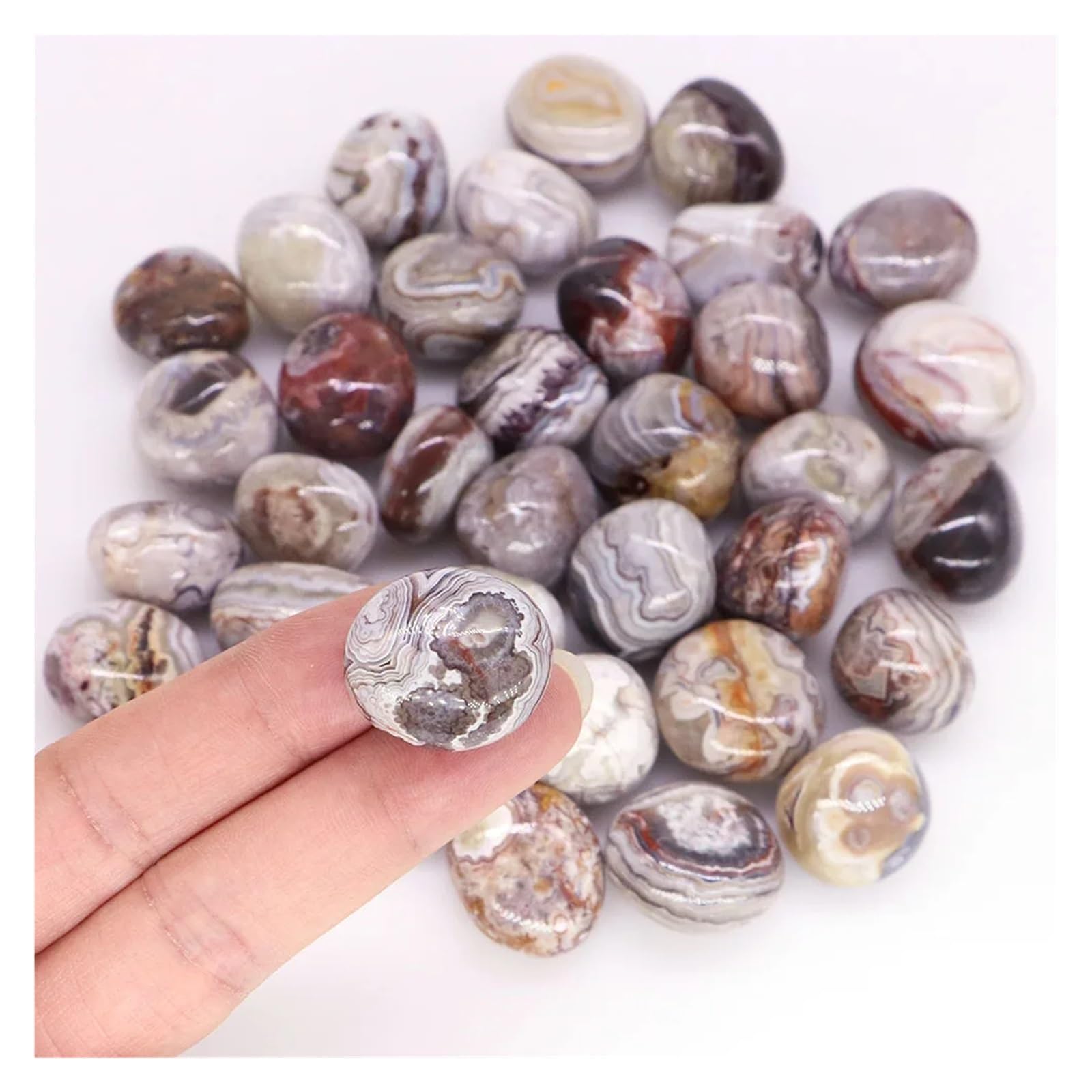 Grava para Acuario Piedra de ágata Loca roja y Blanca, Cristal Mineral Reiki, Piedra Preciosa, decoración for el hogar, pecera, Acuario, Gemas, Adorno(500 g)