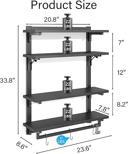 Miniatura 2 de Spacesea Estantes flotantes plegables para juegos con estante ajustable, estantes montados en la pared de 24 pulgadas con LED dinámico, estantes