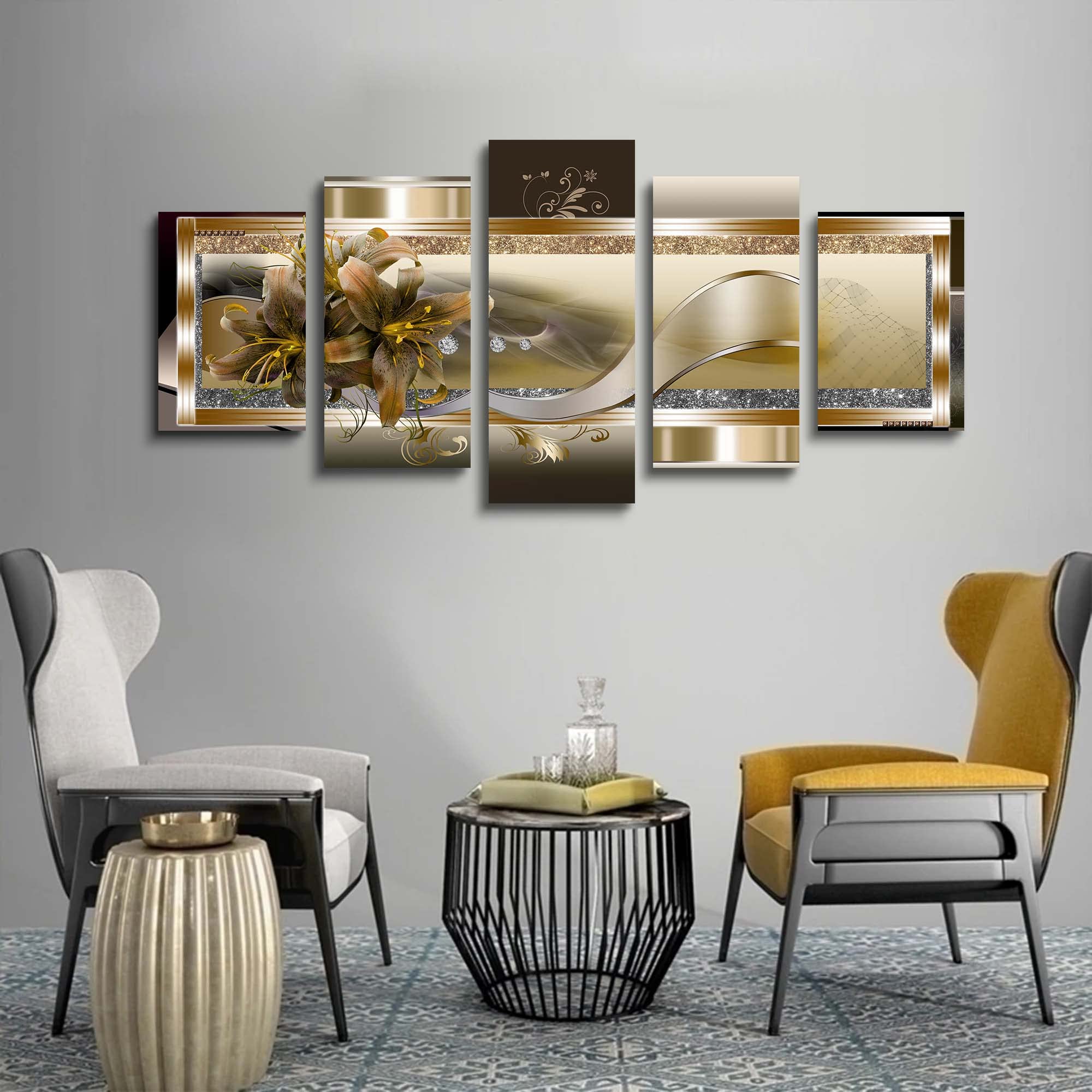 Yellow Orchid Flowers Canvas Print Abstract Yellow Floral Poster, 5