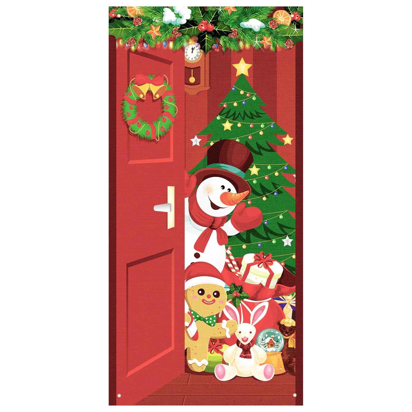 Christmas Front Door Cover 6.07x2.95ft - Santa Claus Hanging Banner Decor For Porch & Home - View #3