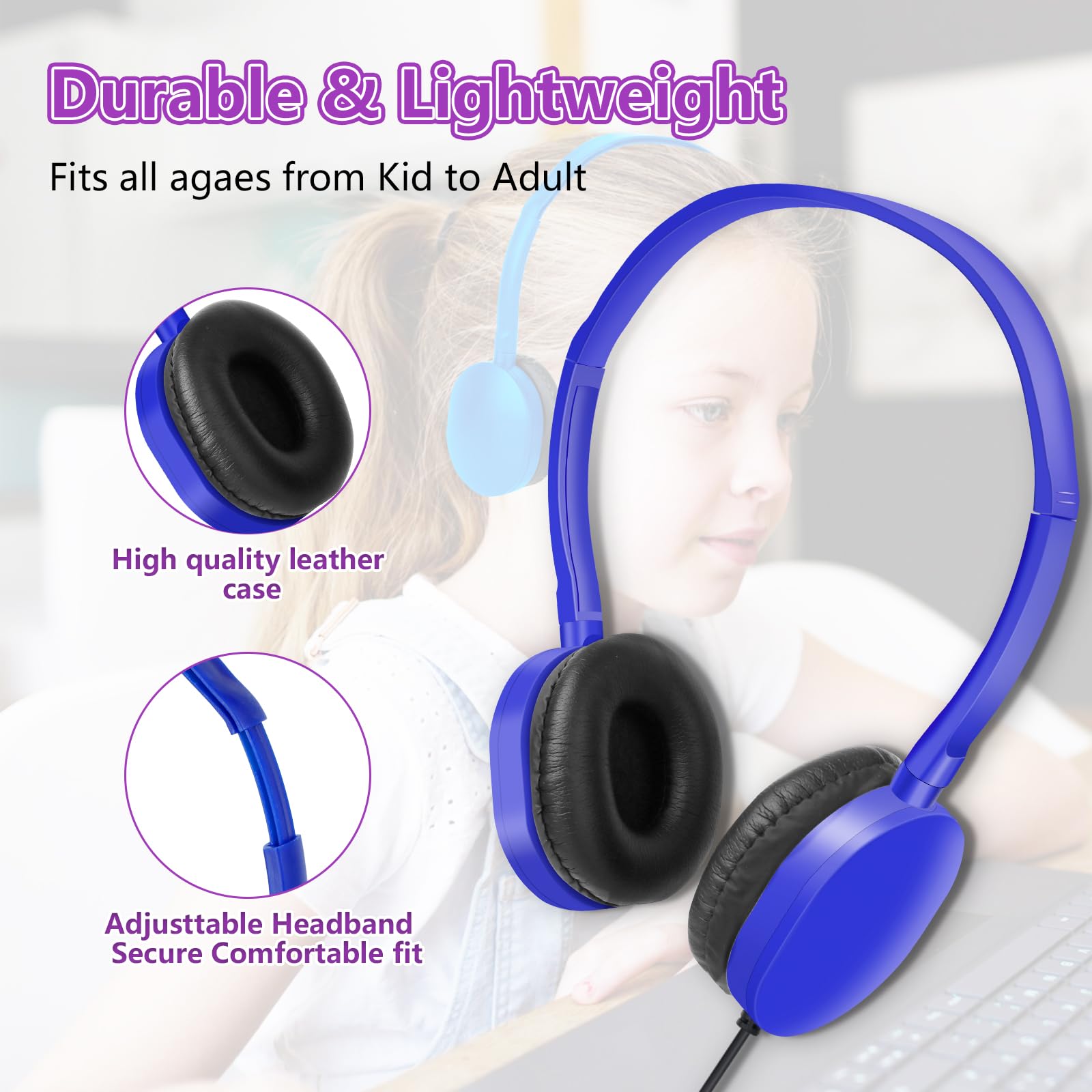 100 Pack School Classroom Headphones for Students Online Lessons - Dettaglio