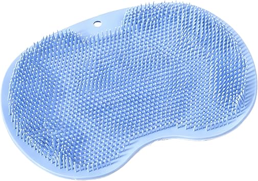 Shower Foot Back Scrubber Mat Wall Mounted Exfoliating Massage Cleaner with Suction Cups for Men Women Blue
