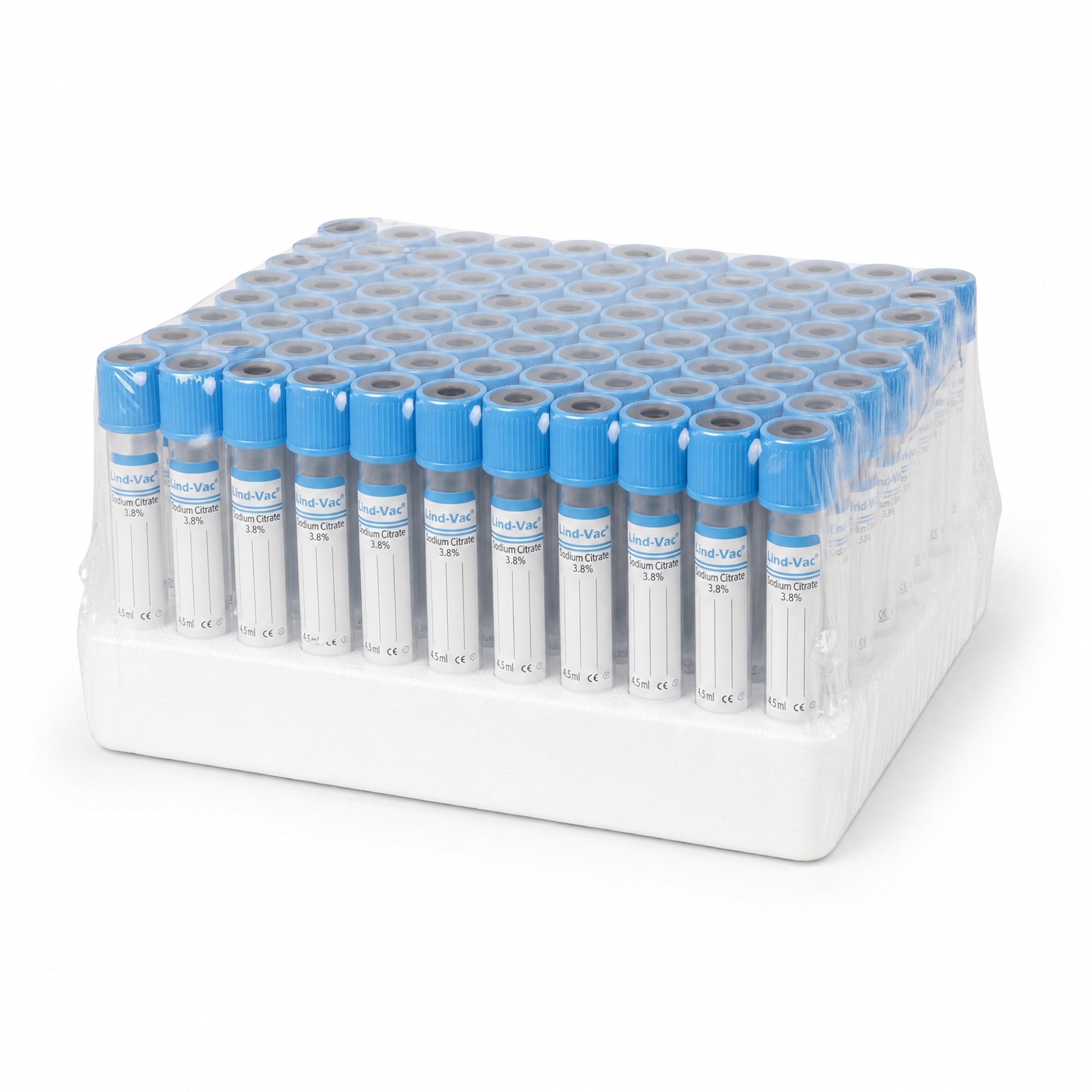 KMINA Tubos de Vacío (100 unidades) Citrato Sódico 3,8%, Aditivo Anticoagulante, 4,5 ml, 13 x 75 mm, Tapón Azul, Estériles, Para Muestras de Sangre, Uso Profesional
