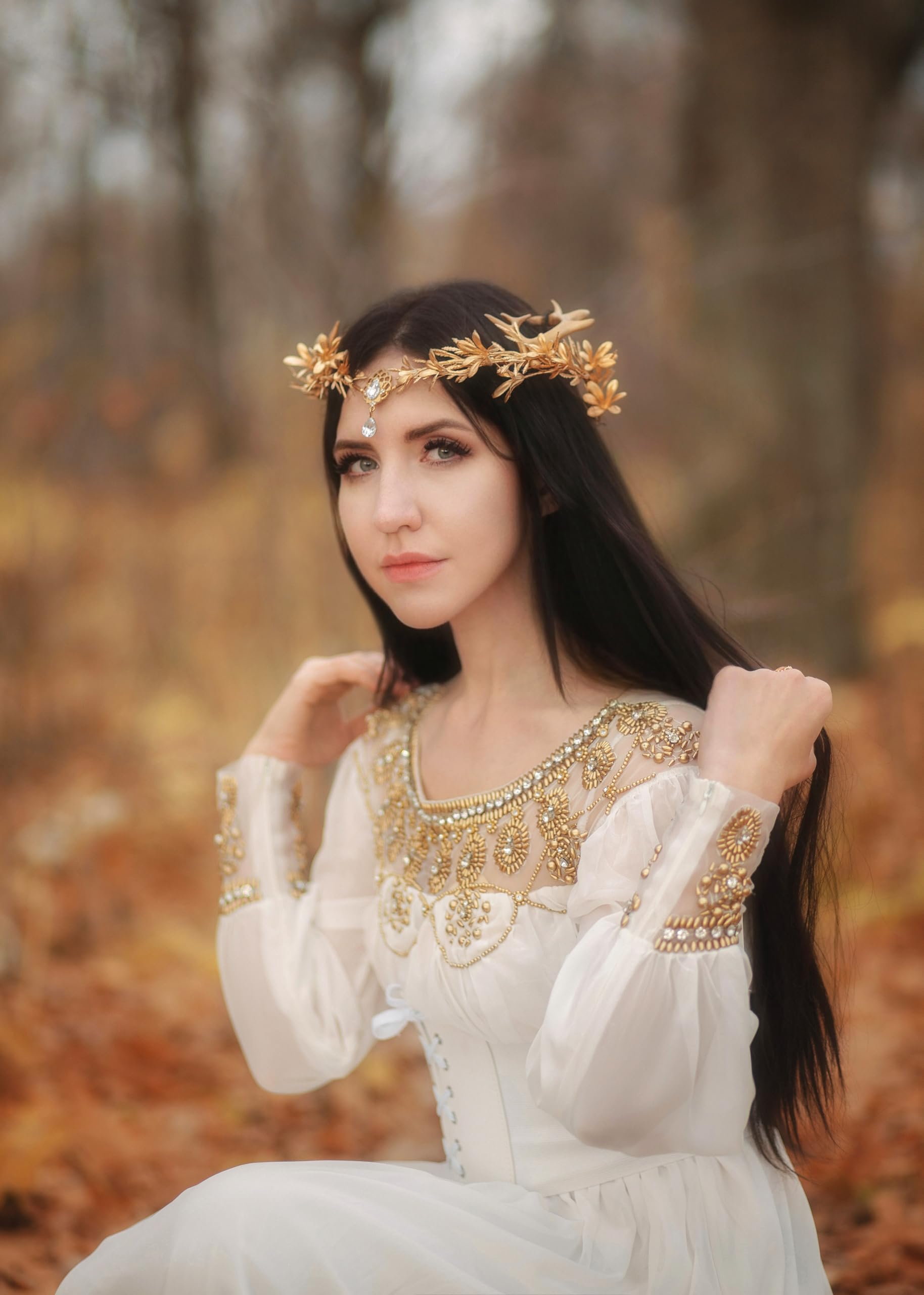 Amazon.com : MOSTORY Gold Fairy Antler Crown - Woodland 